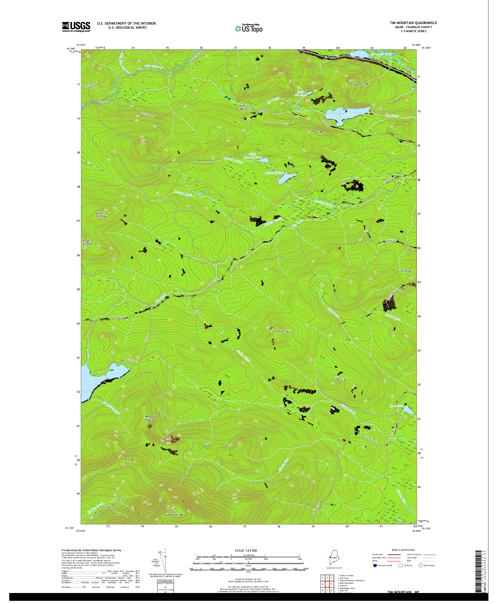 USGS US TOPO 7.5-MINUTE MAP FOR TIM MOUNTAIN, ME 2018