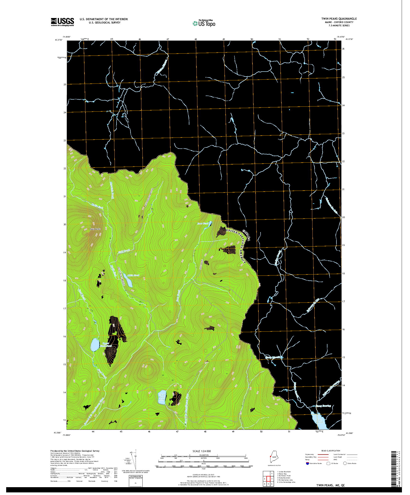 USGS US TOPO 7.5-MINUTE MAP FOR TWIN PEAKS, ME,QC 2018