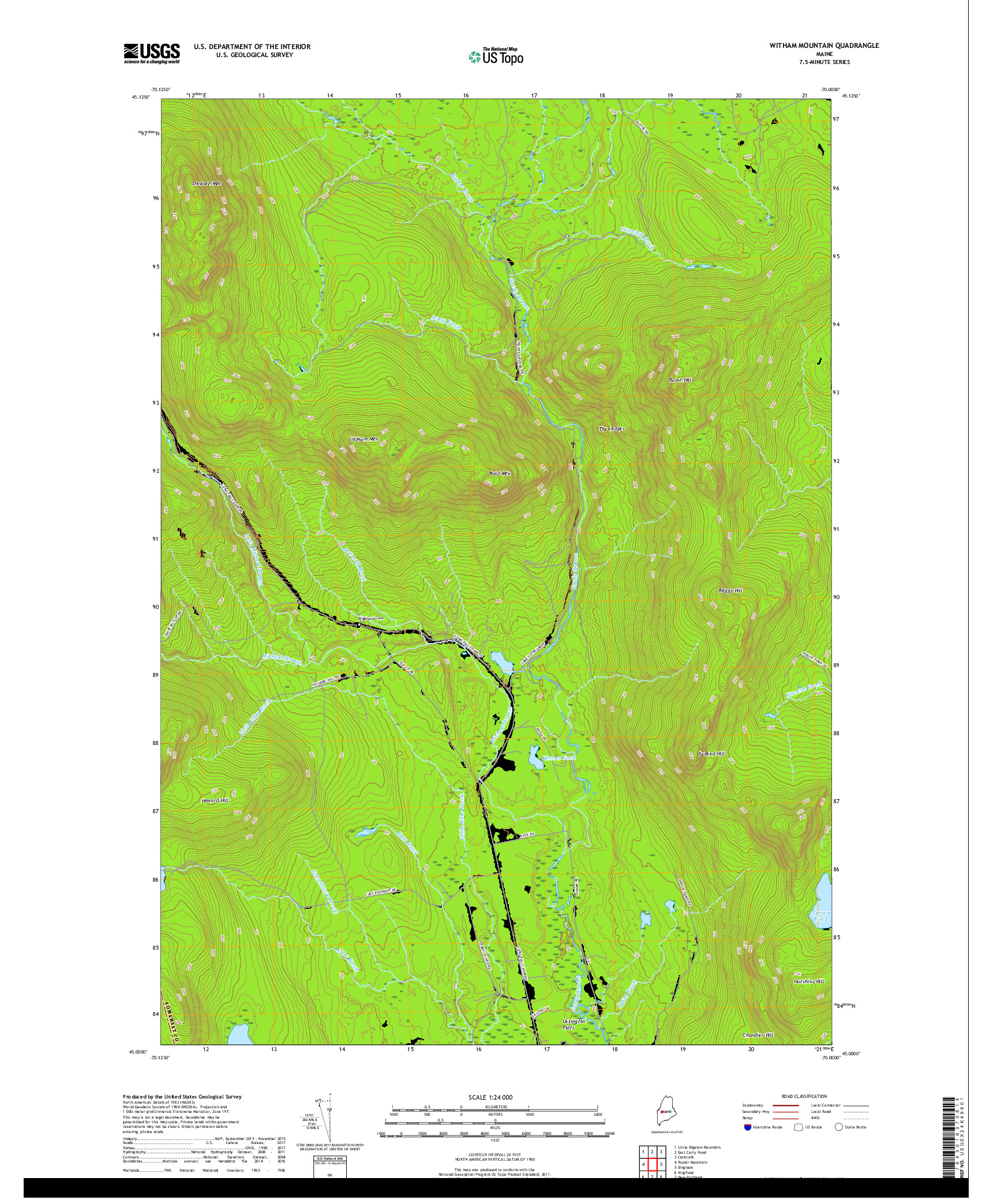 USGS US TOPO 7.5-MINUTE MAP FOR WITHAM MOUNTAIN, ME 2018