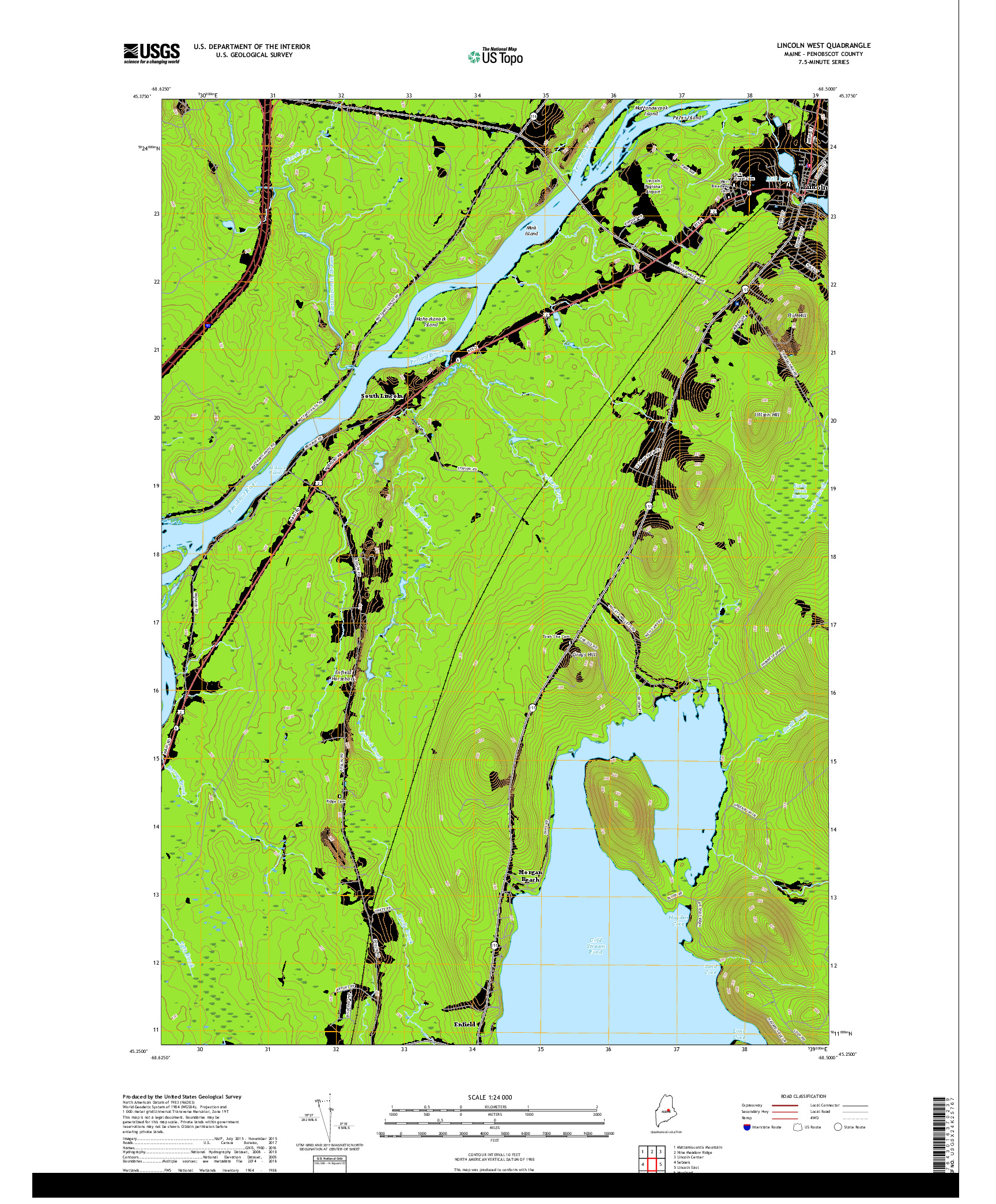 USGS US TOPO 7.5-MINUTE MAP FOR LINCOLN WEST, ME 2018
