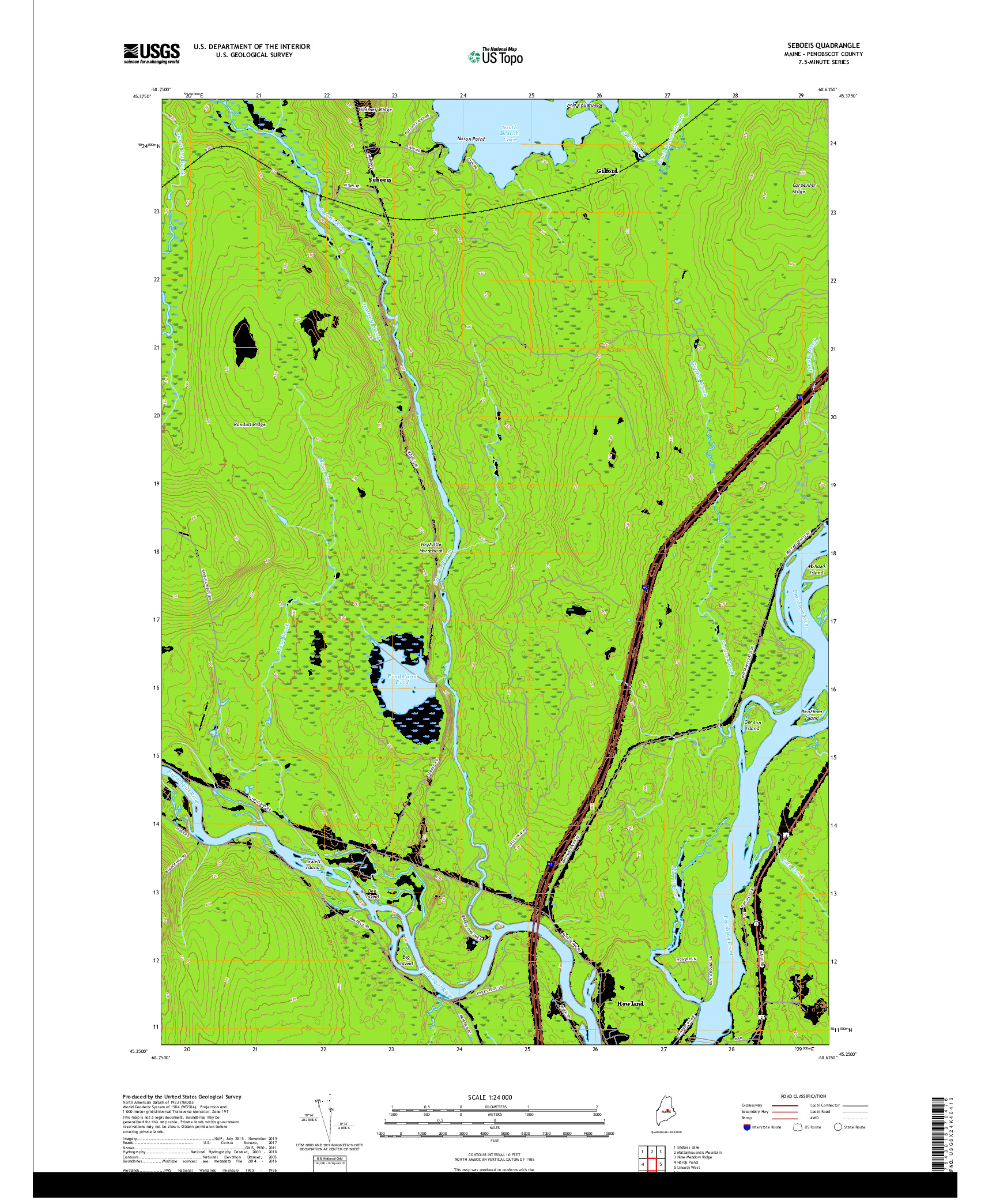 USGS US TOPO 7.5-MINUTE MAP FOR SEBOEIS, ME 2018