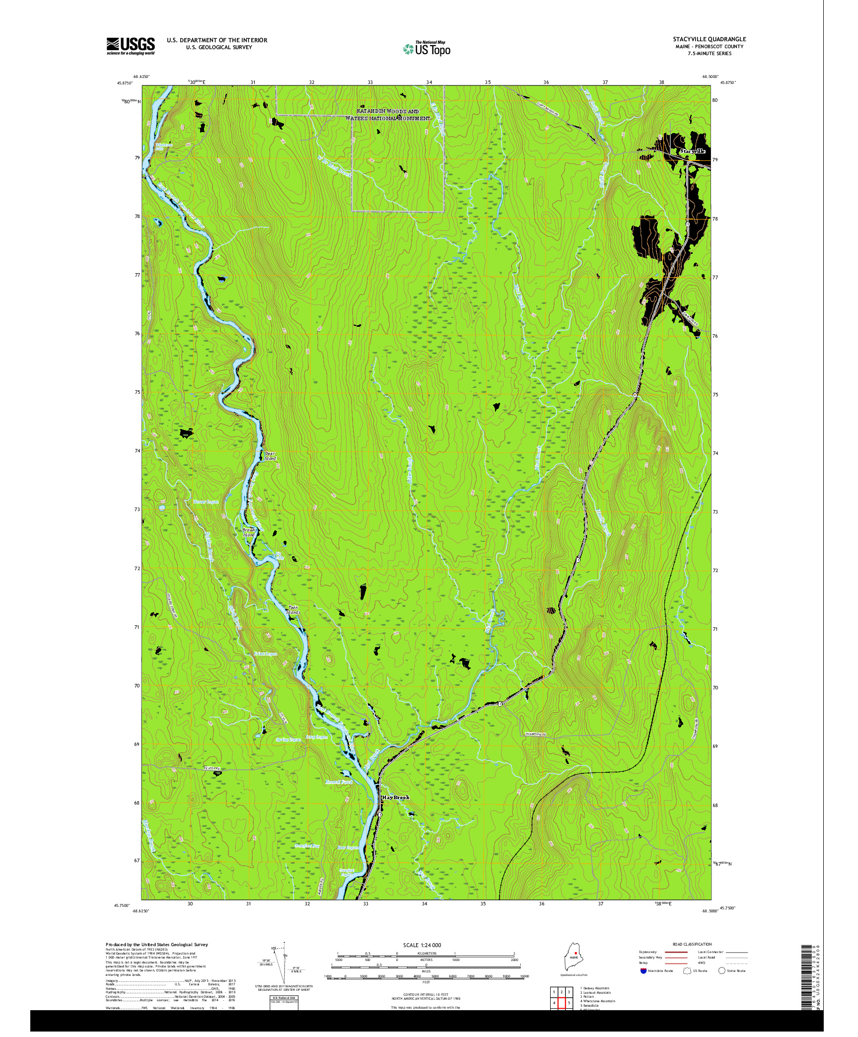 USGS US TOPO 7.5-MINUTE MAP FOR STACYVILLE, ME 2018