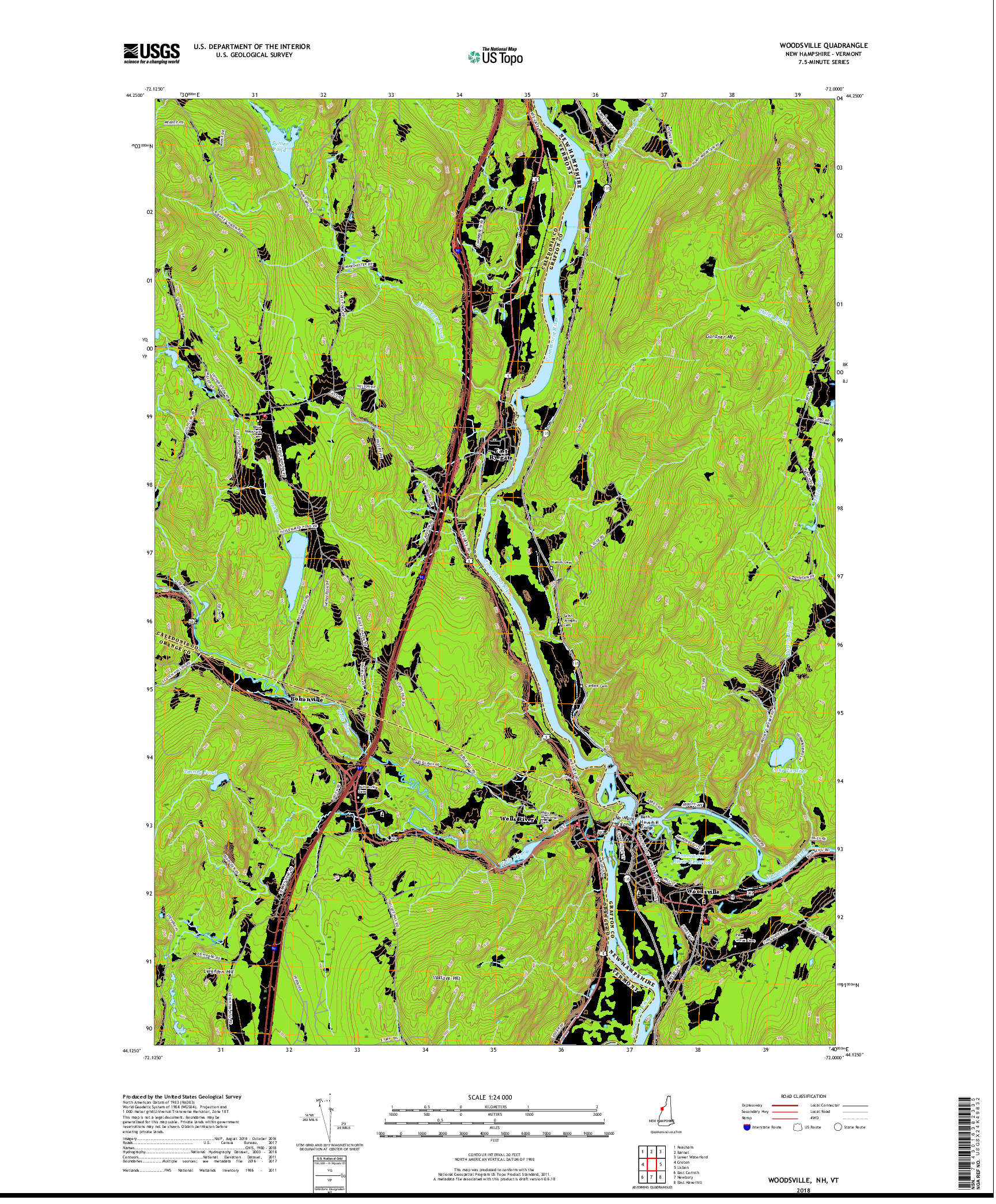 USGS US TOPO 7.5-MINUTE MAP FOR WOODSVILLE, NH,VT 2018