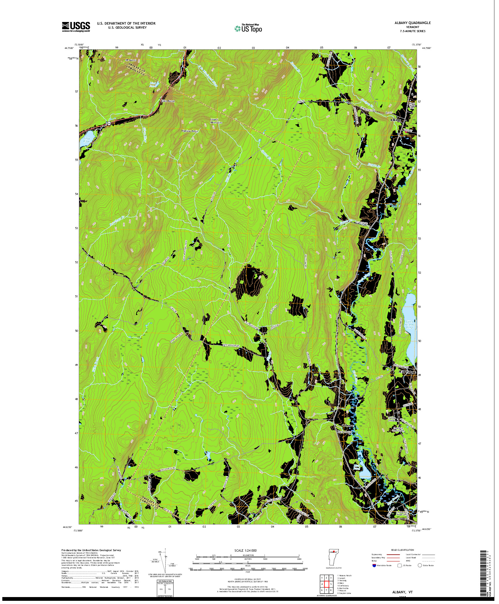 USGS US TOPO 7.5-MINUTE MAP FOR ALBANY, VT 2018