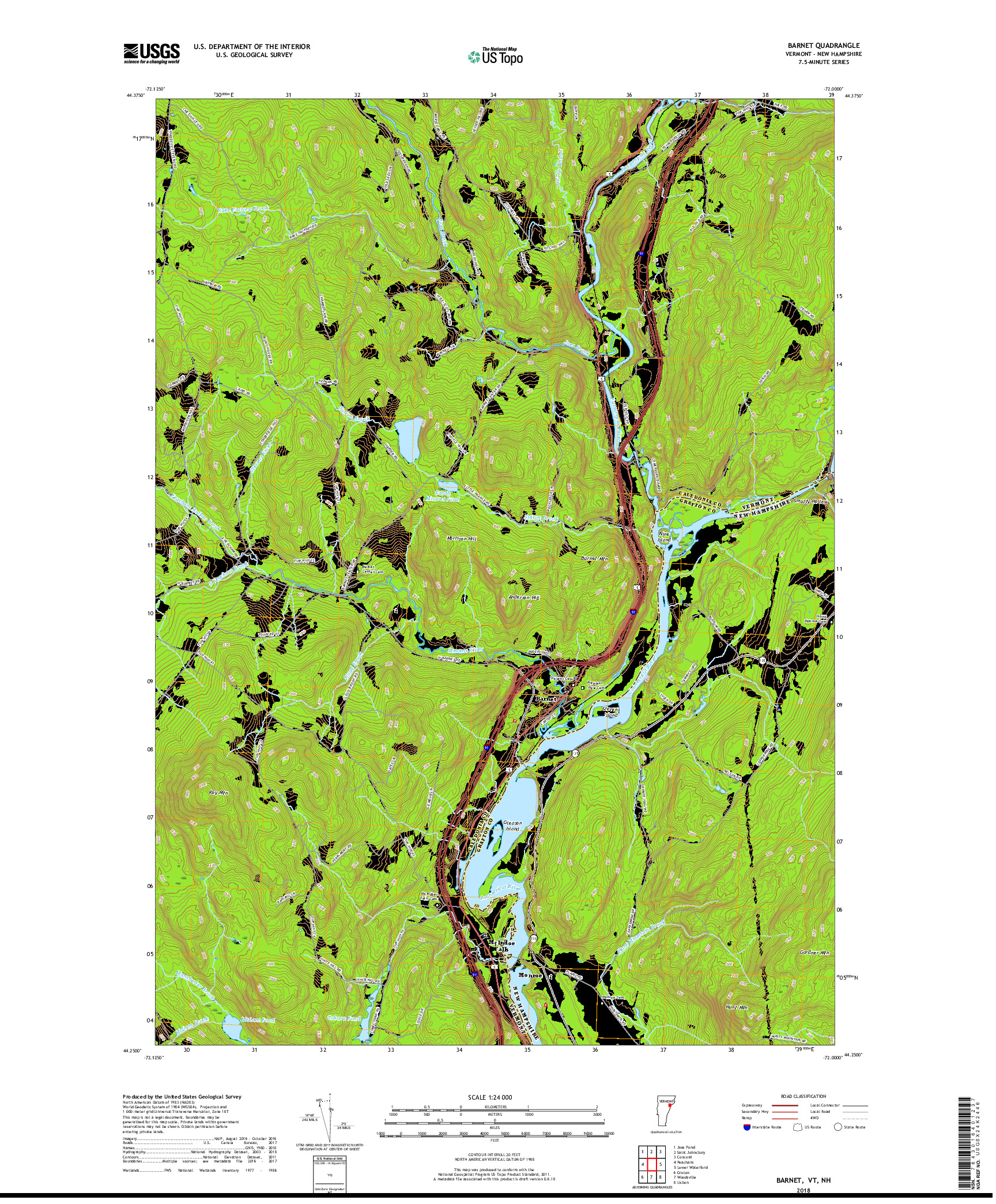USGS US TOPO 7.5-MINUTE MAP FOR BARNET, VT,NH 2018