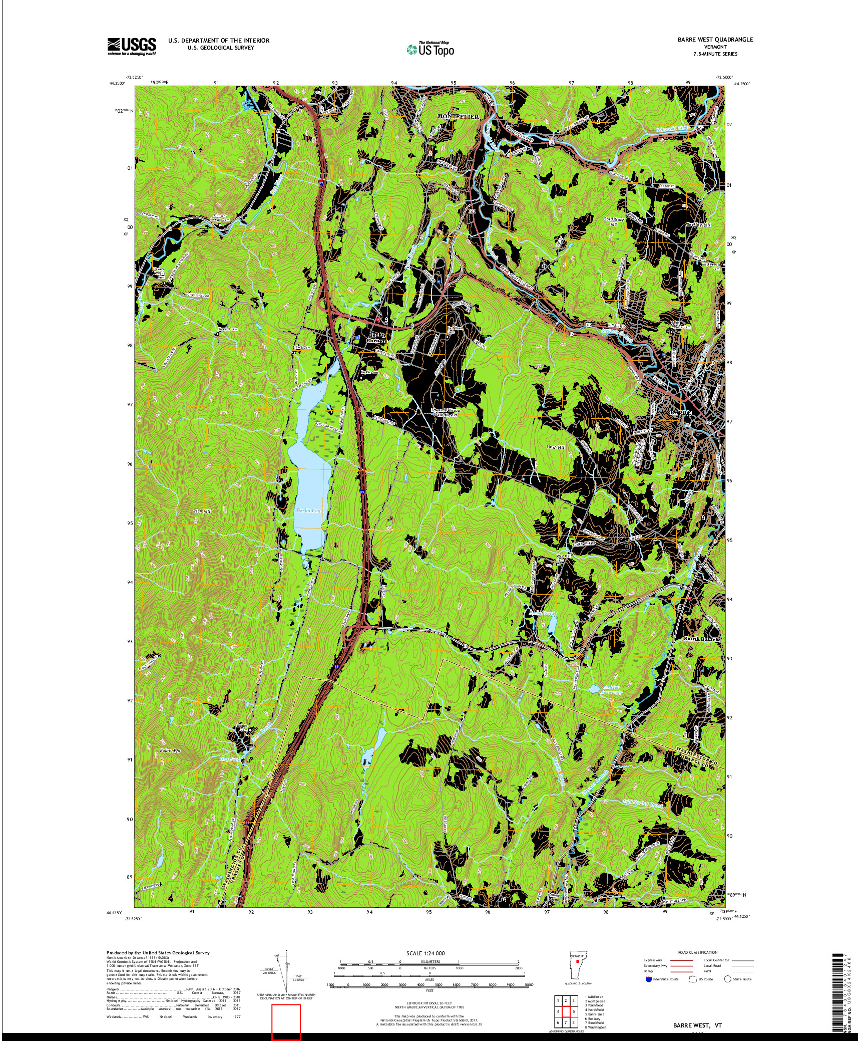 USGS US TOPO 7.5-MINUTE MAP FOR BARRE WEST, VT 2018