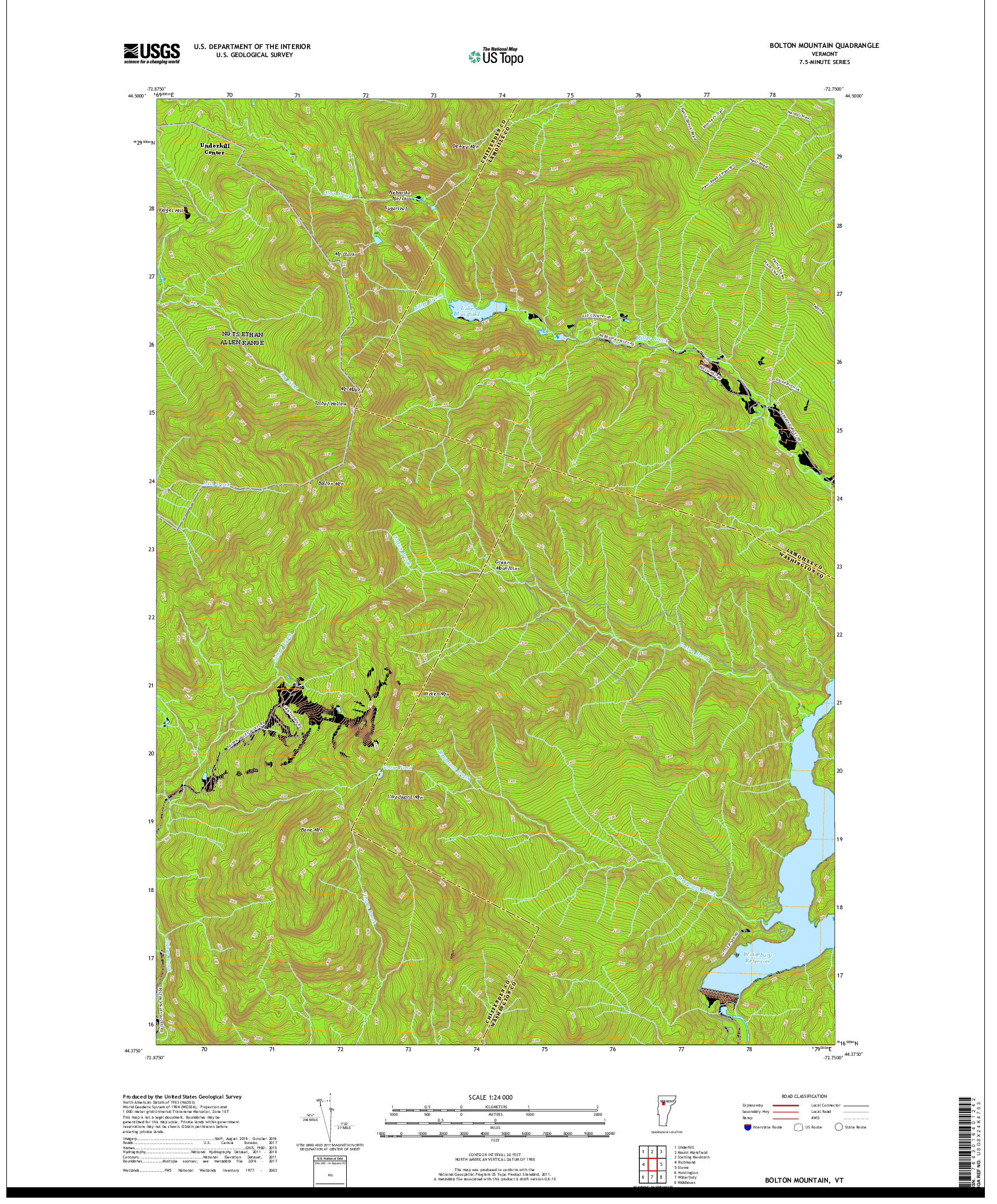 USGS US TOPO 7.5-MINUTE MAP FOR BOLTON MOUNTAIN, VT 2018