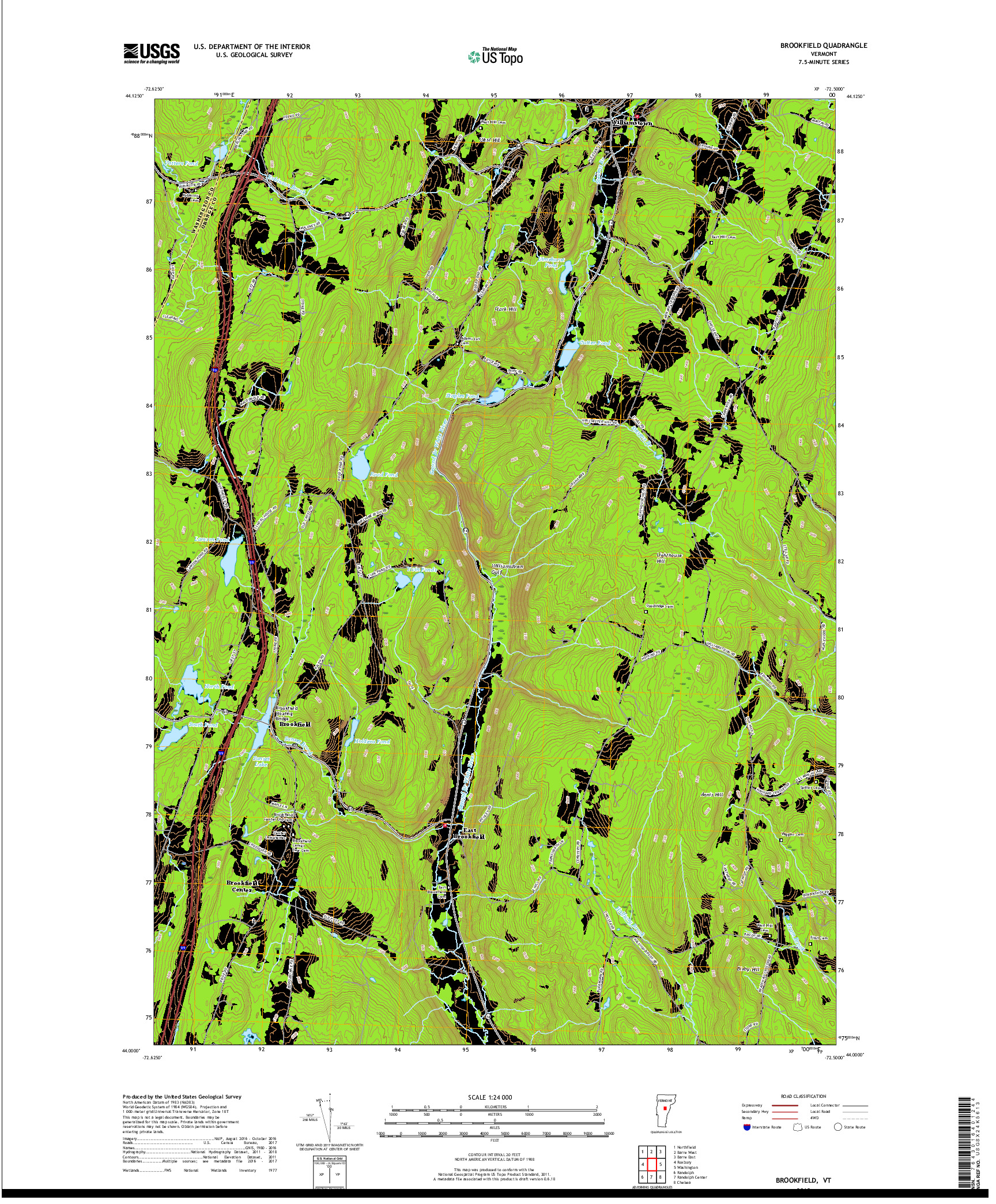 USGS US TOPO 7.5-MINUTE MAP FOR BROOKFIELD, VT 2018