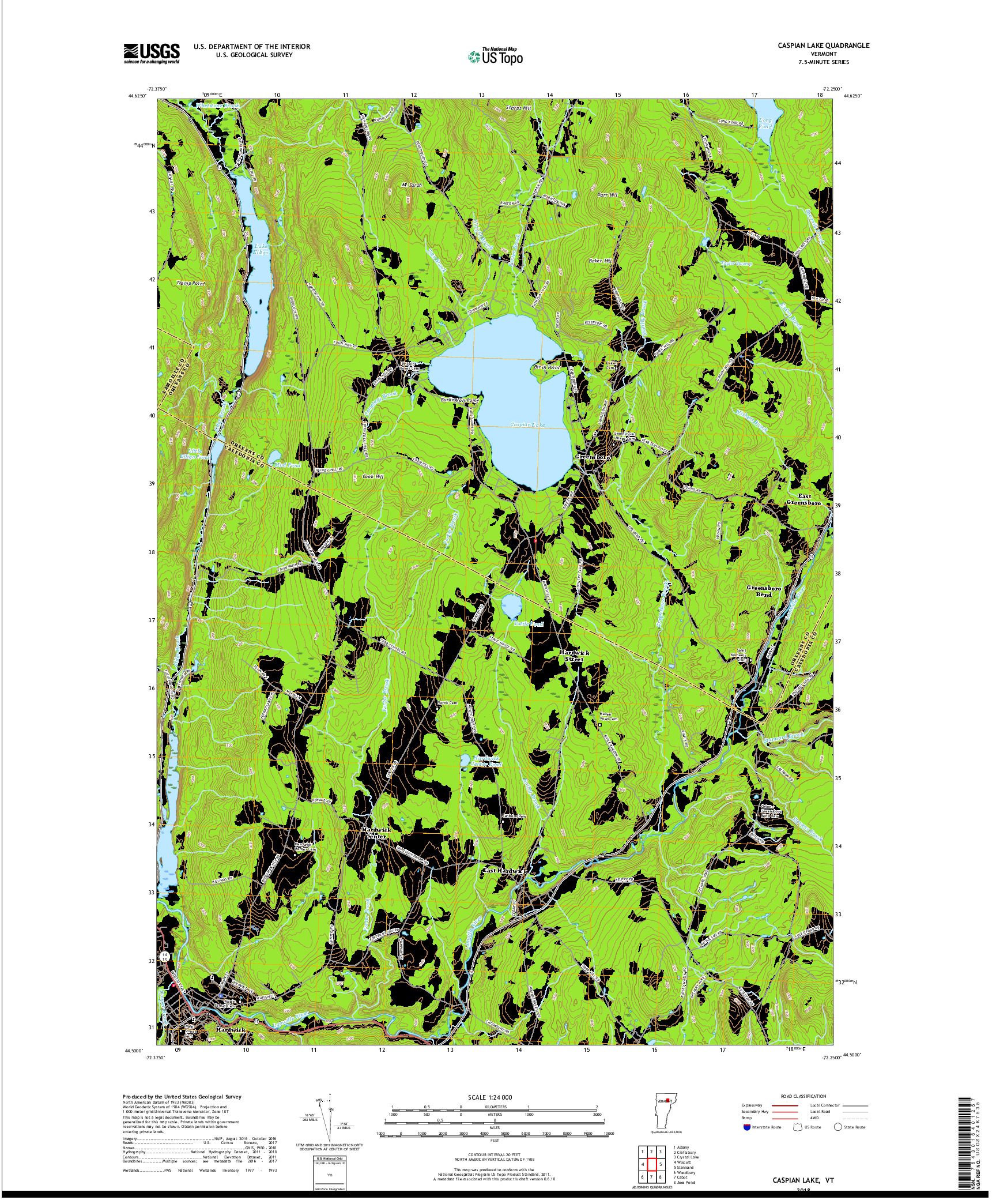 USGS US TOPO 7.5-MINUTE MAP FOR CASPIAN LAKE, VT 2018