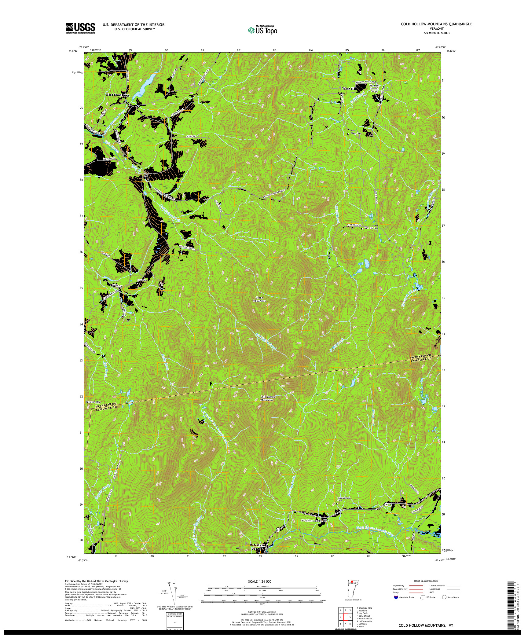 USGS US TOPO 7.5-MINUTE MAP FOR COLD HOLLOW MOUNTAINS, VT 2018