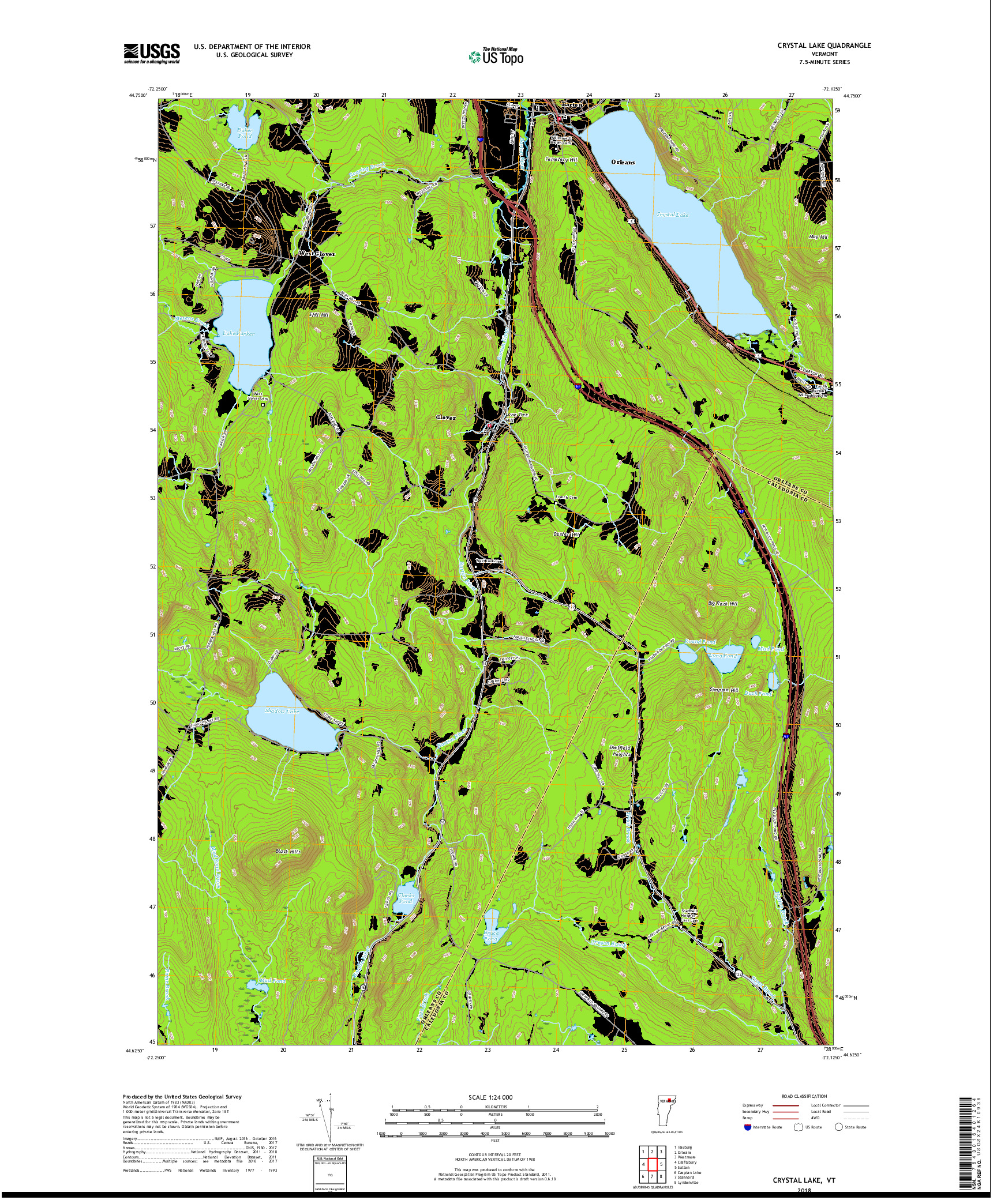 USGS US TOPO 7.5-MINUTE MAP FOR CRYSTAL LAKE, VT 2018