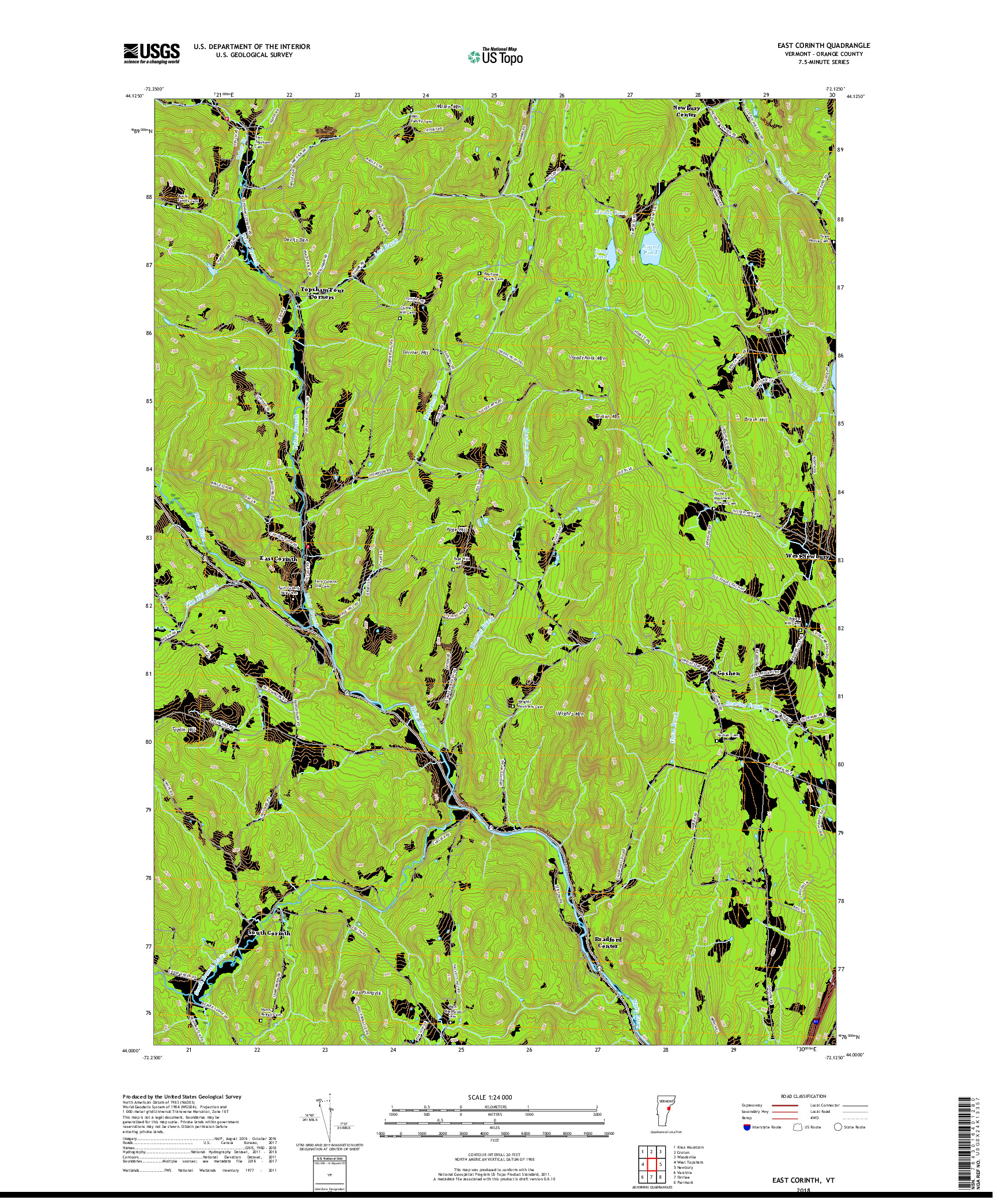 USGS US TOPO 7.5-MINUTE MAP FOR EAST CORINTH, VT 2018