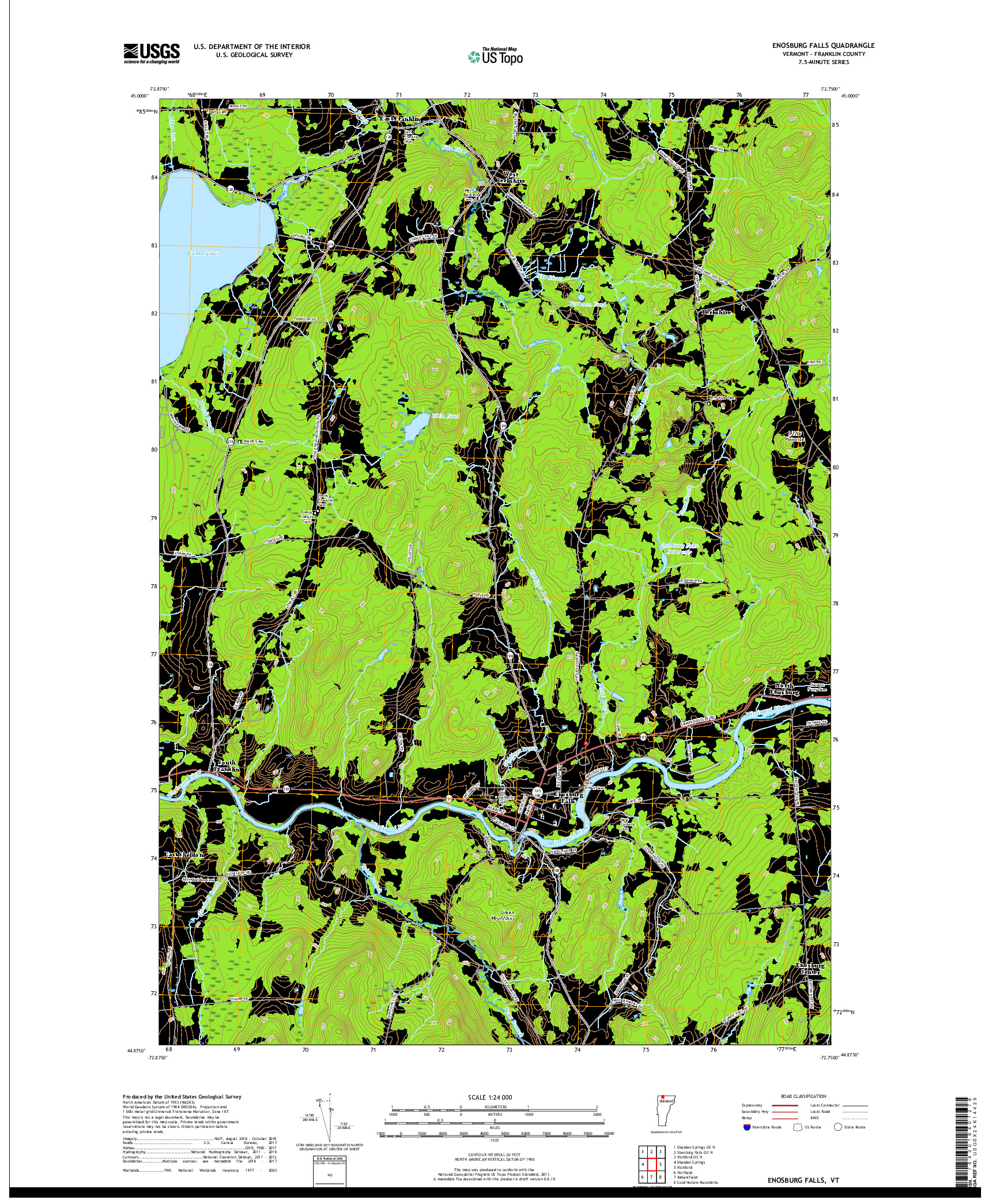 USGS US TOPO 7.5-MINUTE MAP FOR ENOSBURG FALLS, VT 2018