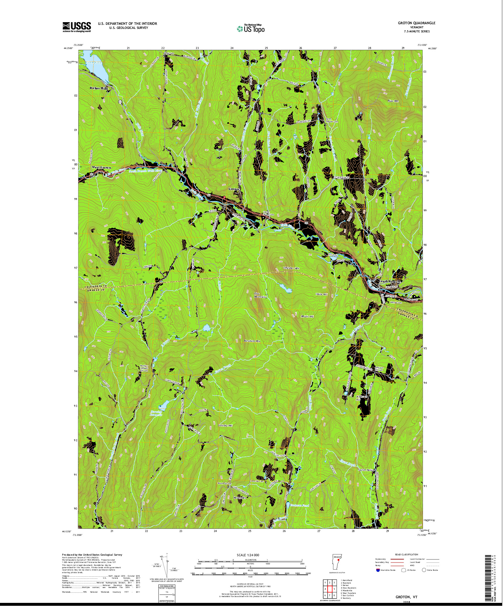 USGS US TOPO 7.5-MINUTE MAP FOR GROTON, VT 2018