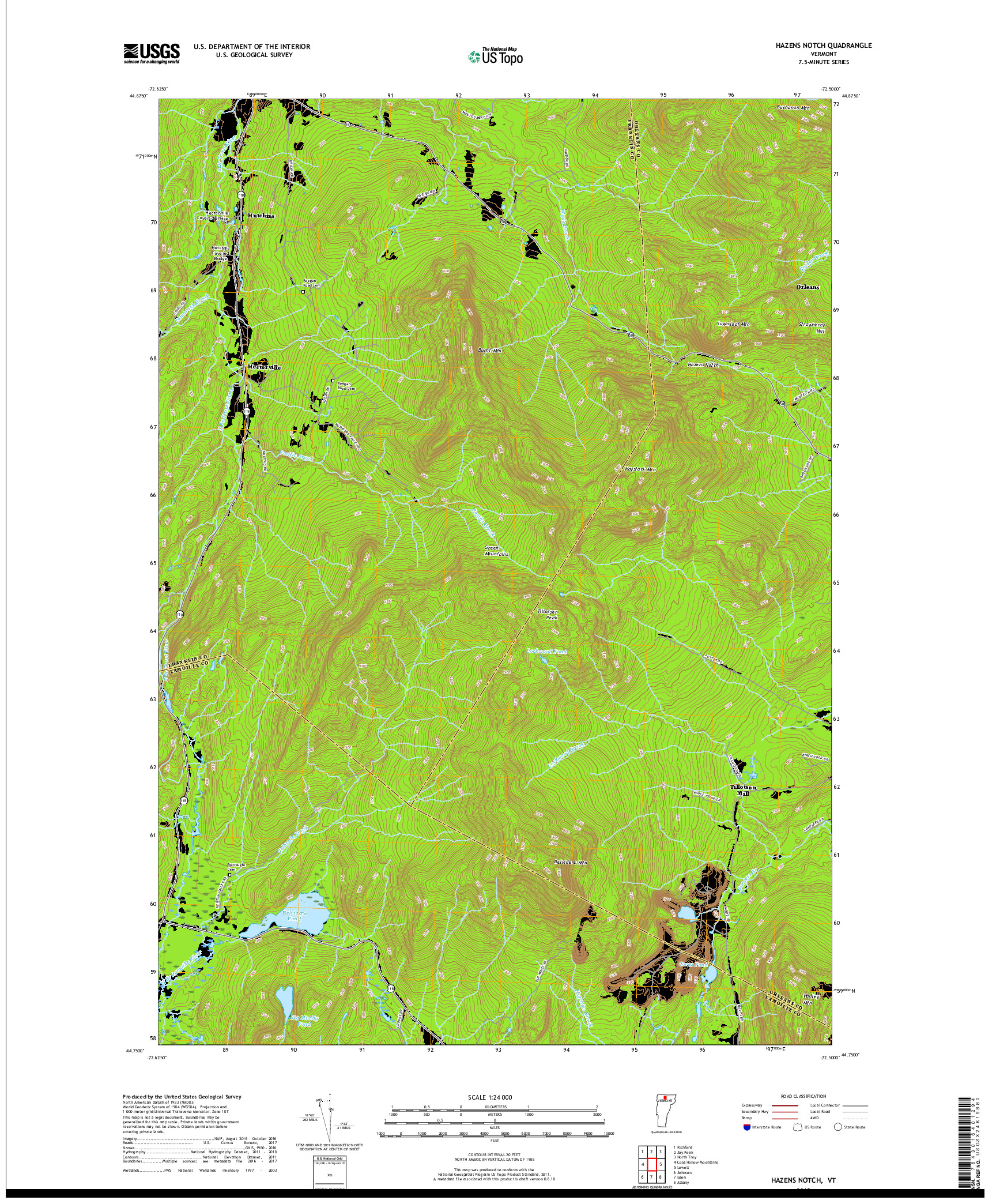 USGS US TOPO 7.5-MINUTE MAP FOR HAZENS NOTCH, VT 2018