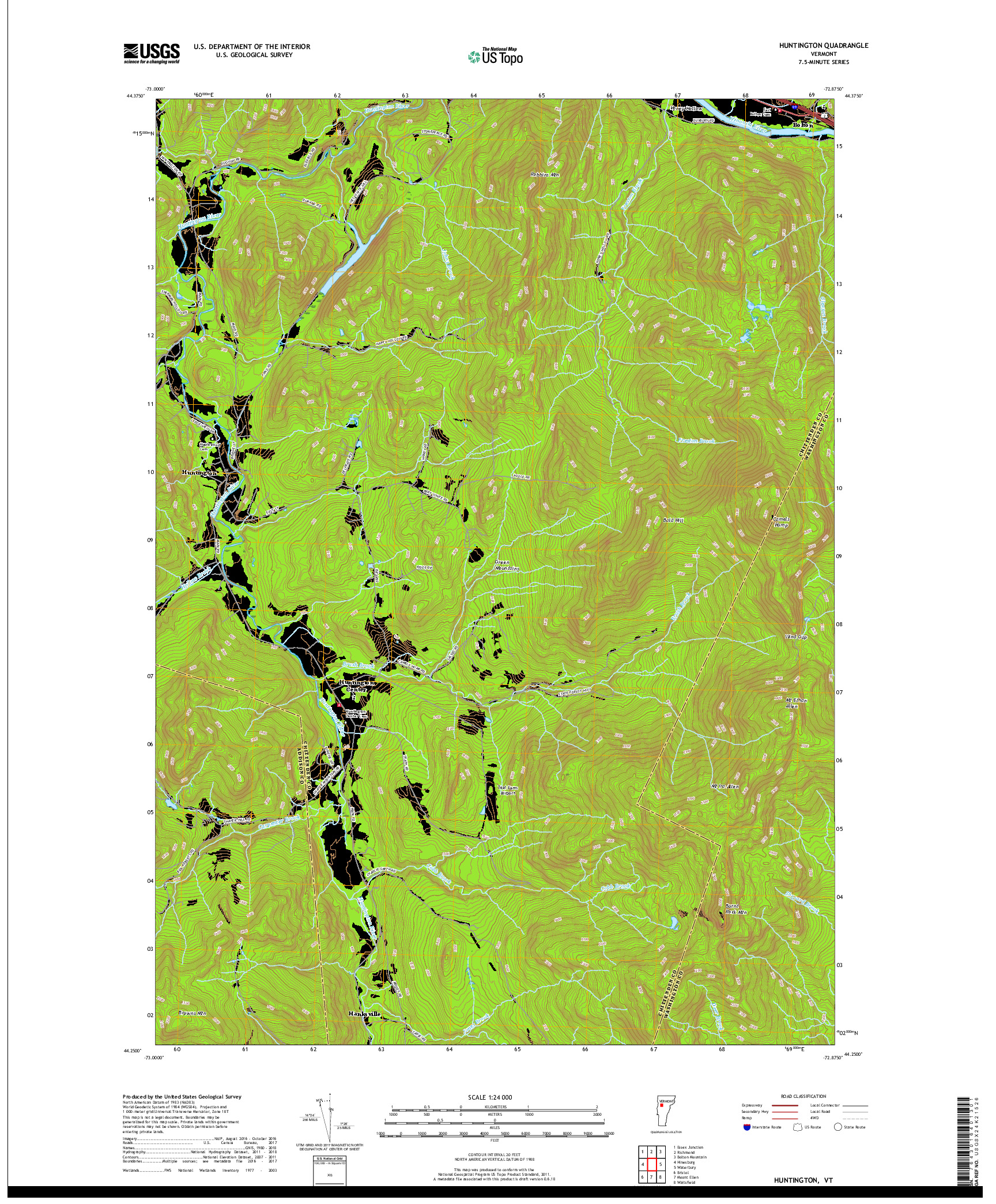 USGS US TOPO 7.5-MINUTE MAP FOR HUNTINGTON, VT 2018