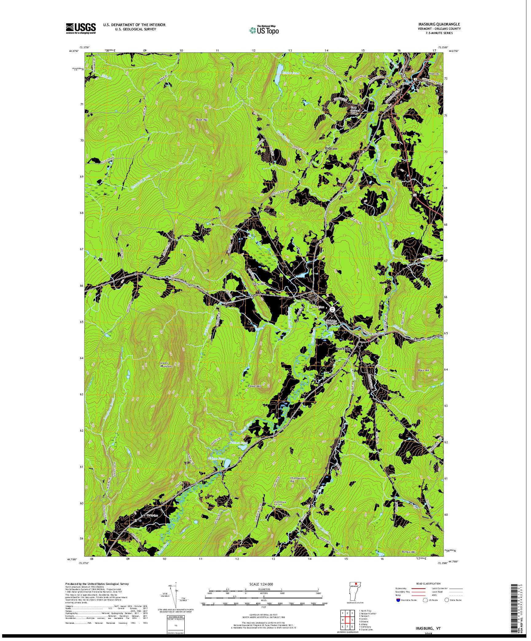 USGS US TOPO 7.5-MINUTE MAP FOR IRASBURG, VT 2018