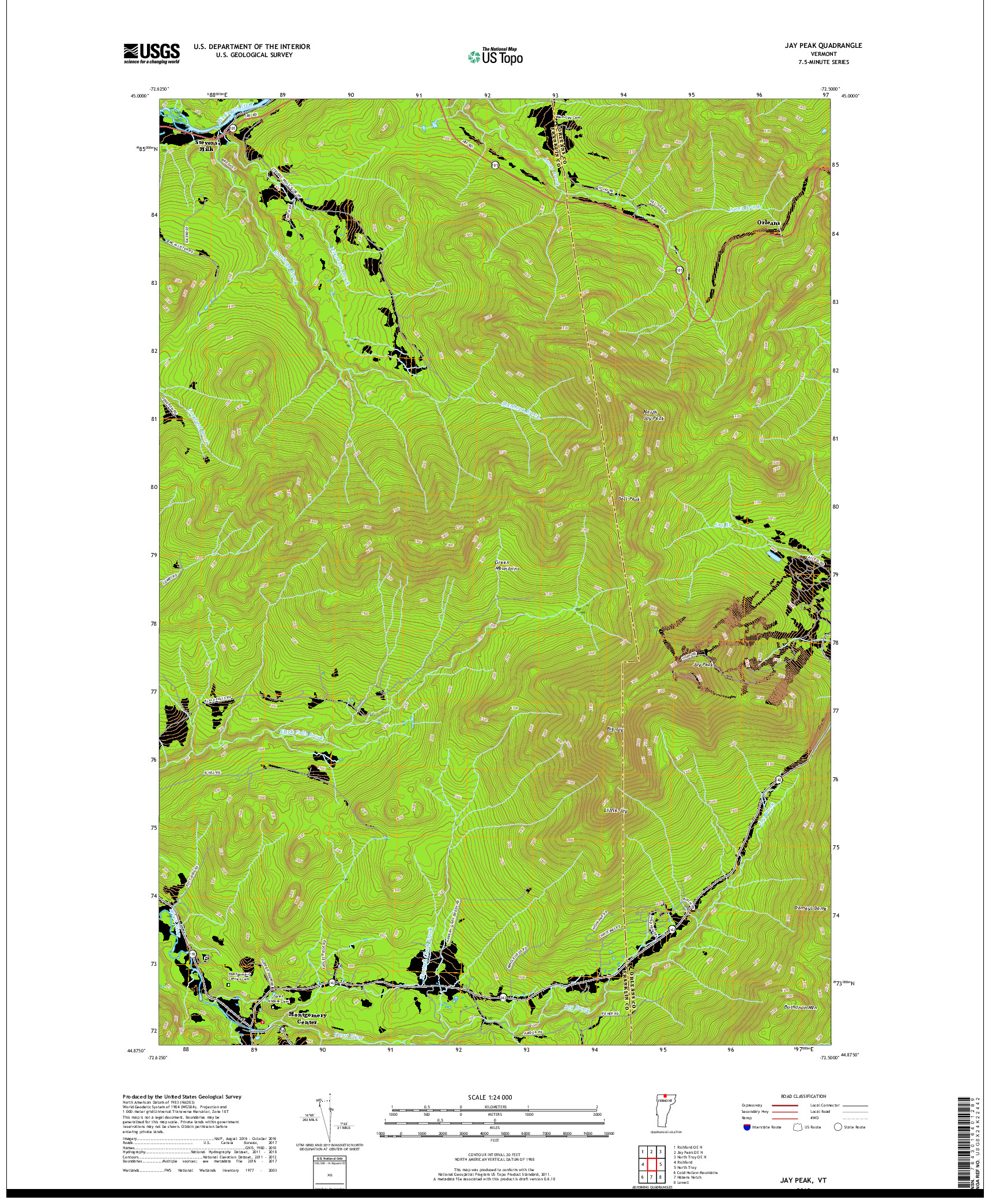 USGS US TOPO 7.5-MINUTE MAP FOR JAY PEAK, VT 2018