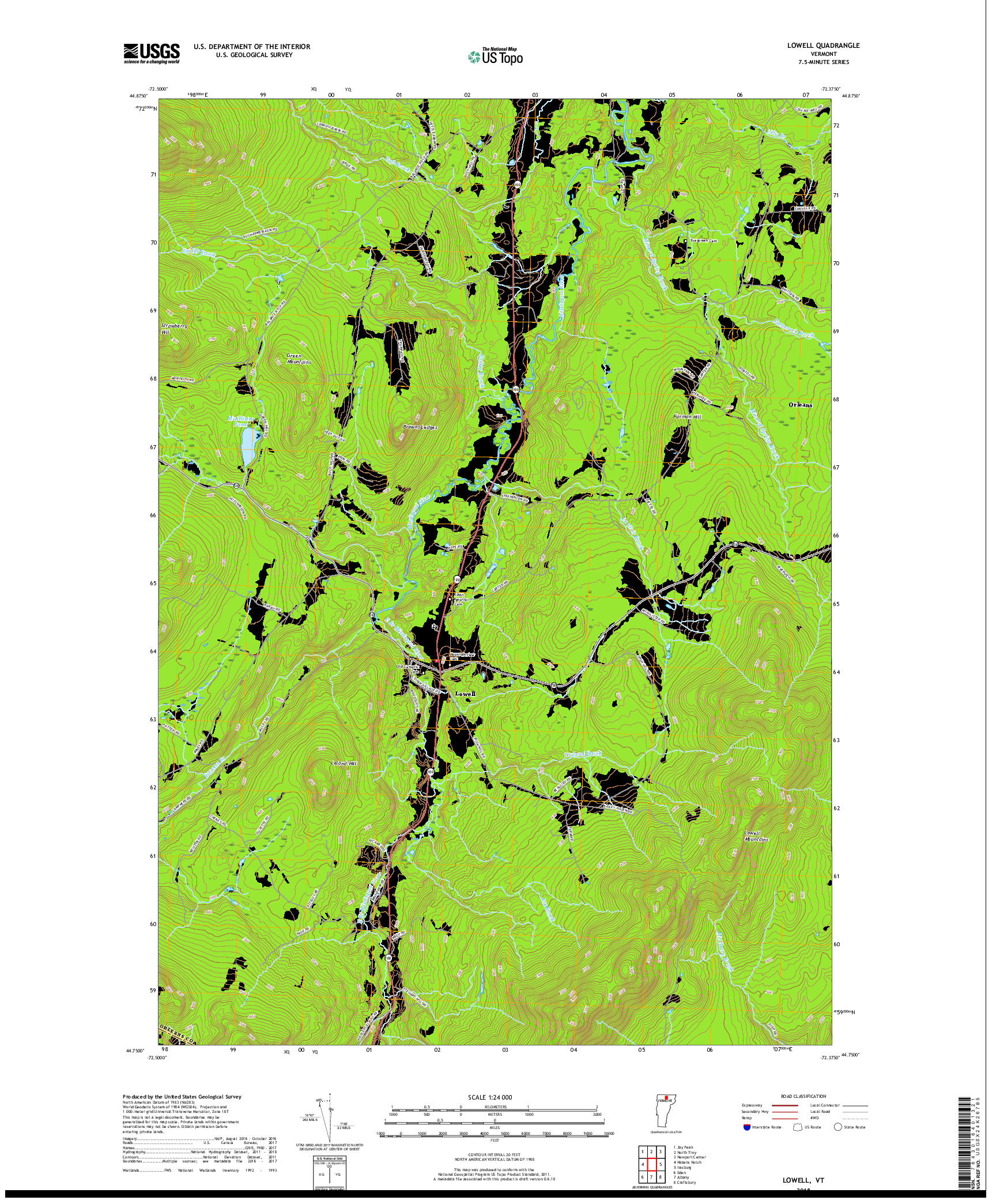 USGS US TOPO 7.5-MINUTE MAP FOR LOWELL, VT 2018