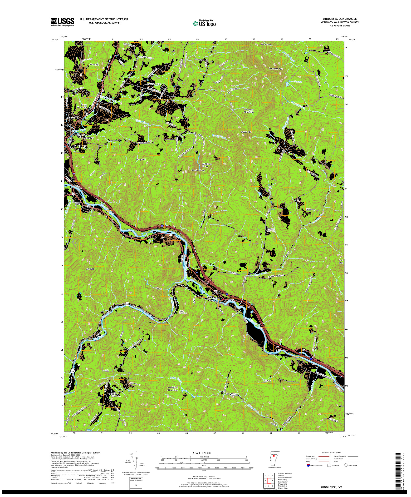 USGS US TOPO 7.5-MINUTE MAP FOR MIDDLESEX, VT 2018