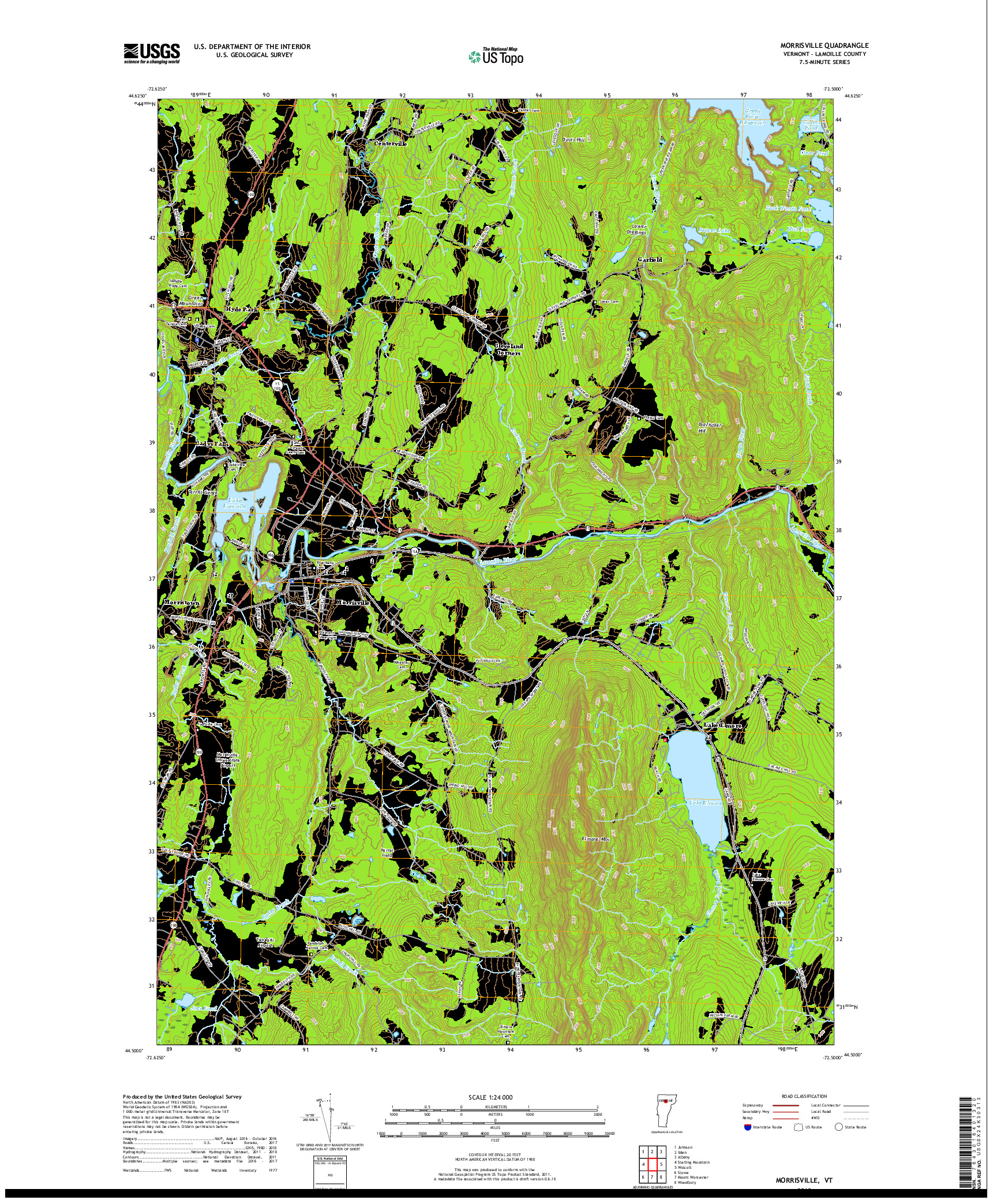 USGS US TOPO 7.5-MINUTE MAP FOR MORRISVILLE, VT 2018