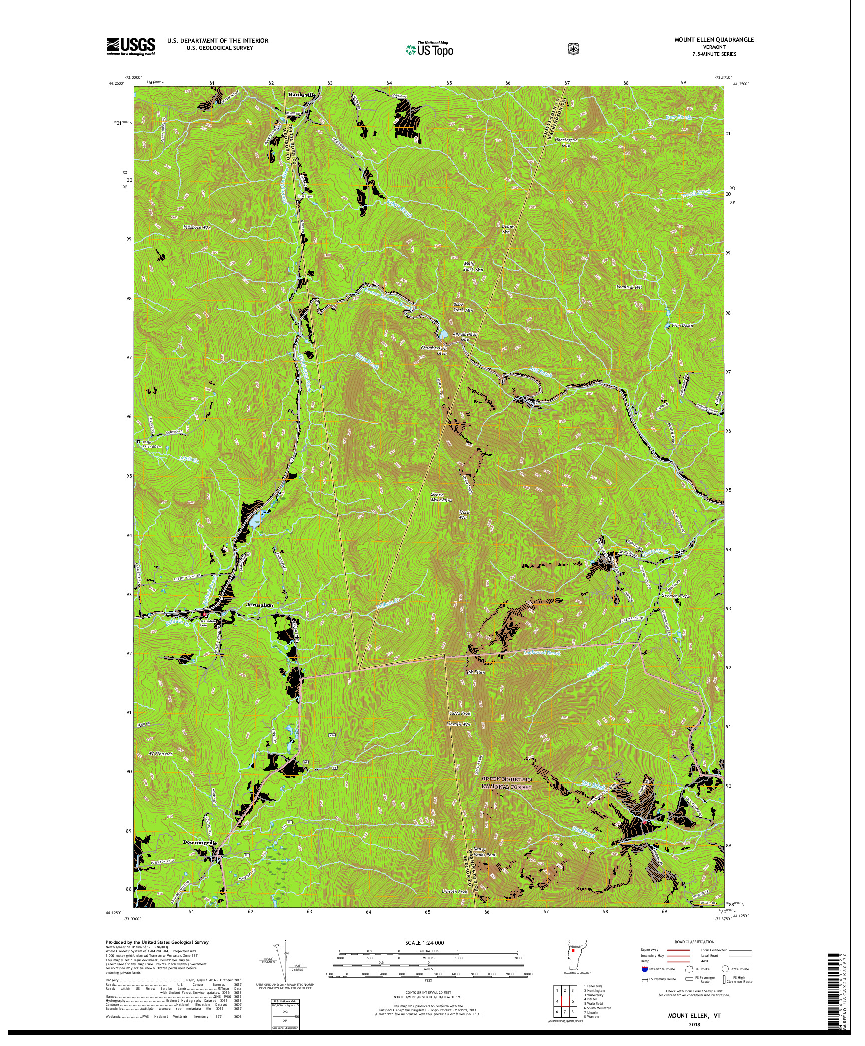 USGS US TOPO 7.5-MINUTE MAP FOR MOUNT ELLEN, VT 2018