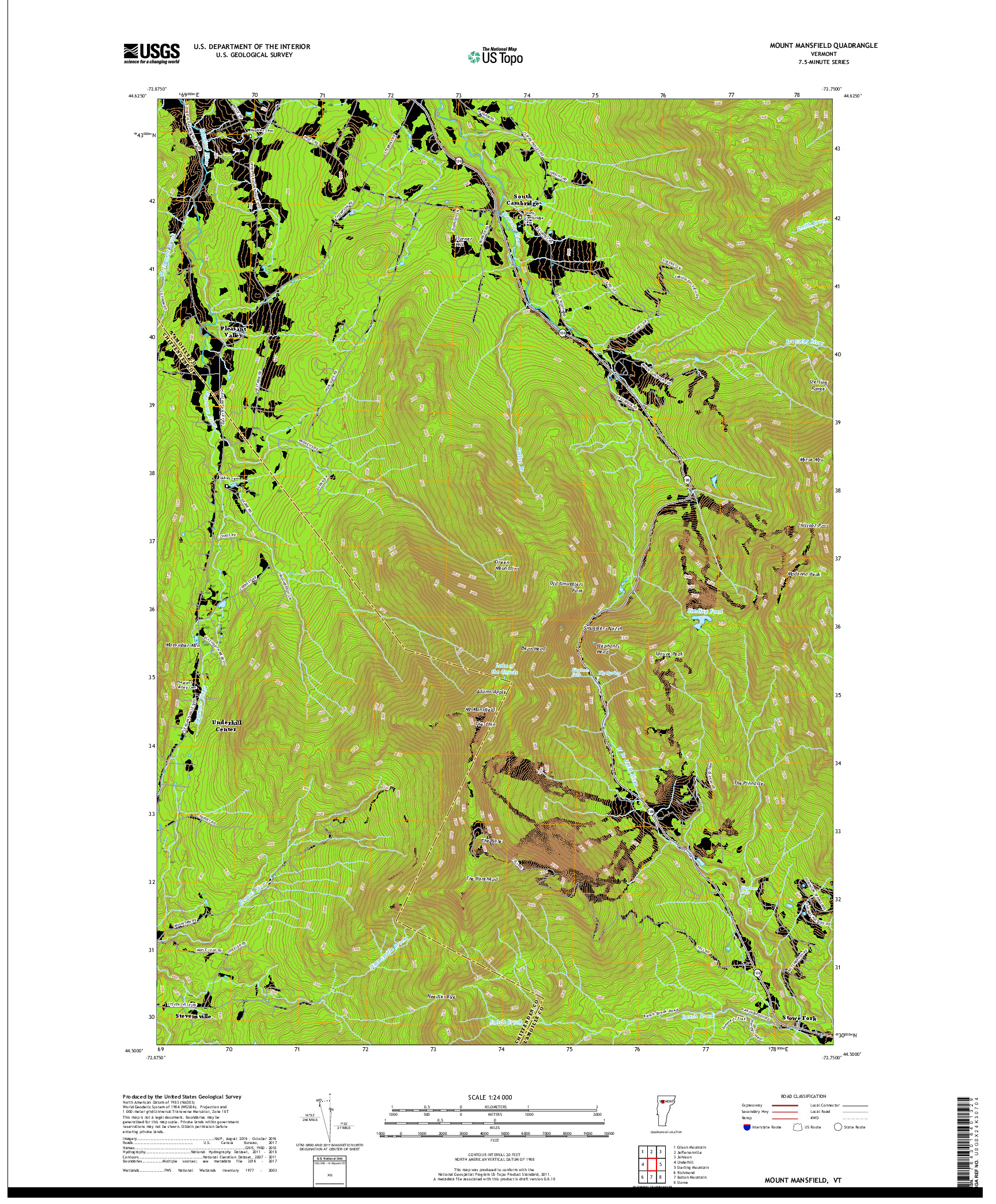 USGS US TOPO 7.5-MINUTE MAP FOR MOUNT MANSFIELD, VT 2018