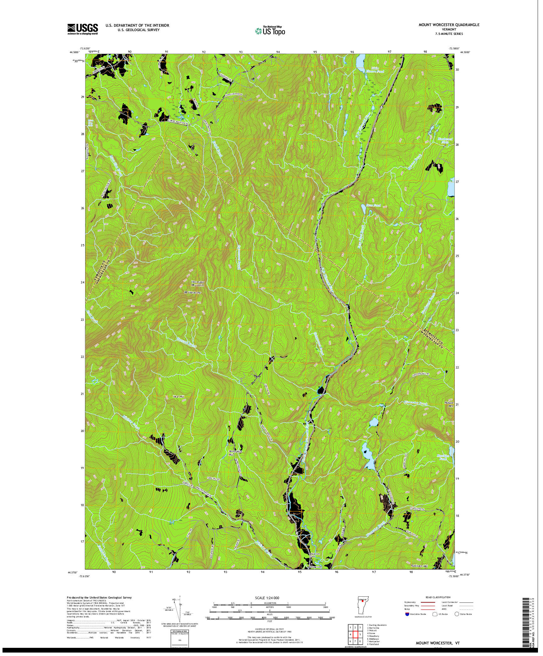 USGS US TOPO 7.5-MINUTE MAP FOR MOUNT WORCESTER, VT 2018