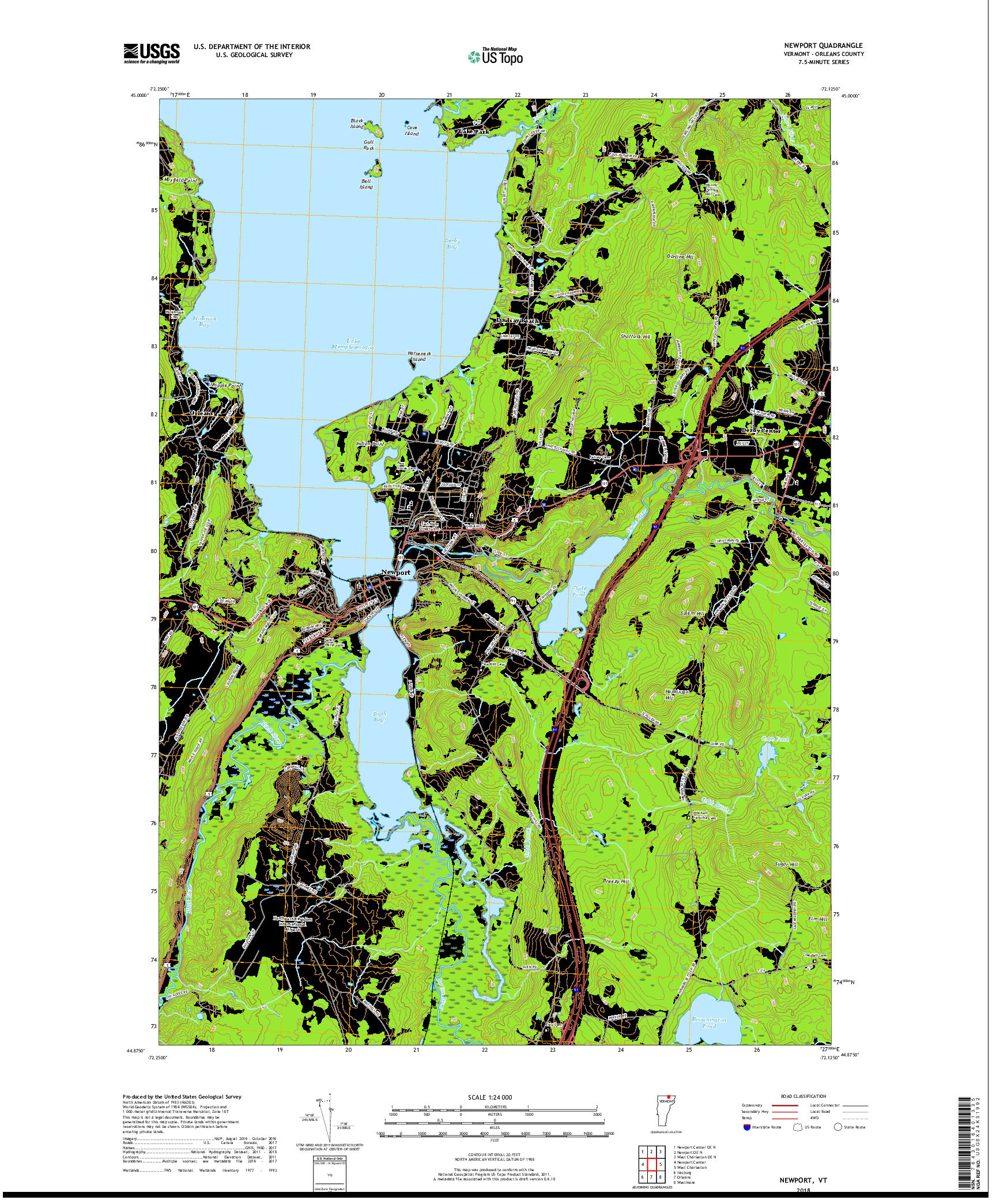 USGS US TOPO 7.5-MINUTE MAP FOR NEWPORT, VT 2018