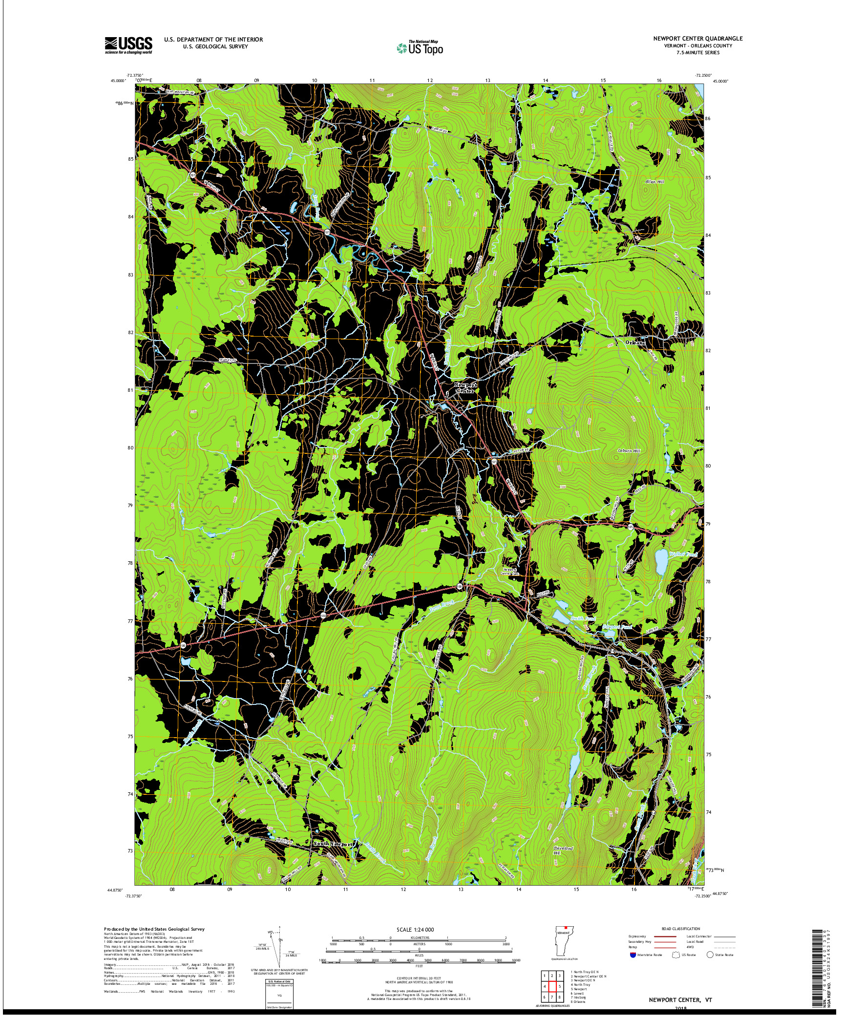 USGS US TOPO 7.5-MINUTE MAP FOR NEWPORT CENTER, VT 2018