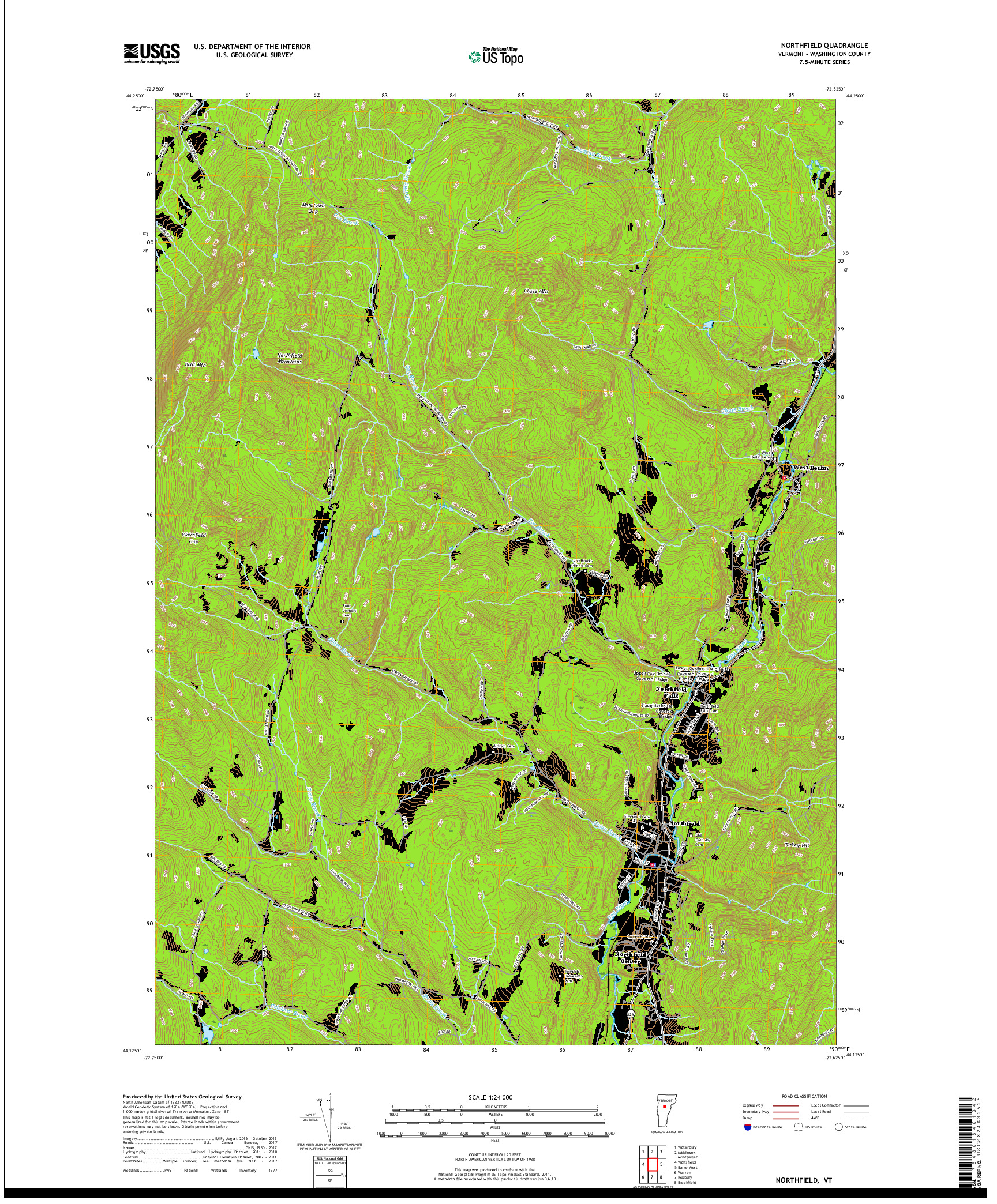 USGS US TOPO 7.5-MINUTE MAP FOR NORTHFIELD, VT 2018