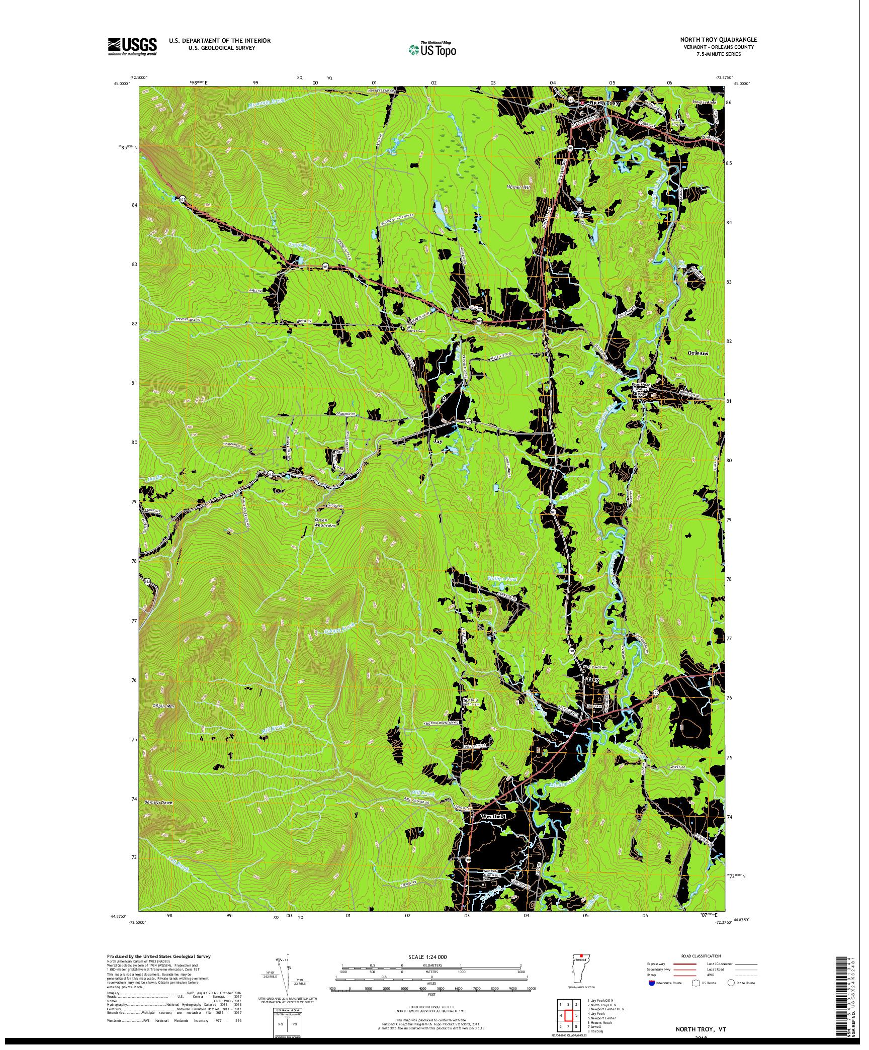 USGS US TOPO 7.5-MINUTE MAP FOR NORTH TROY, VT 2018