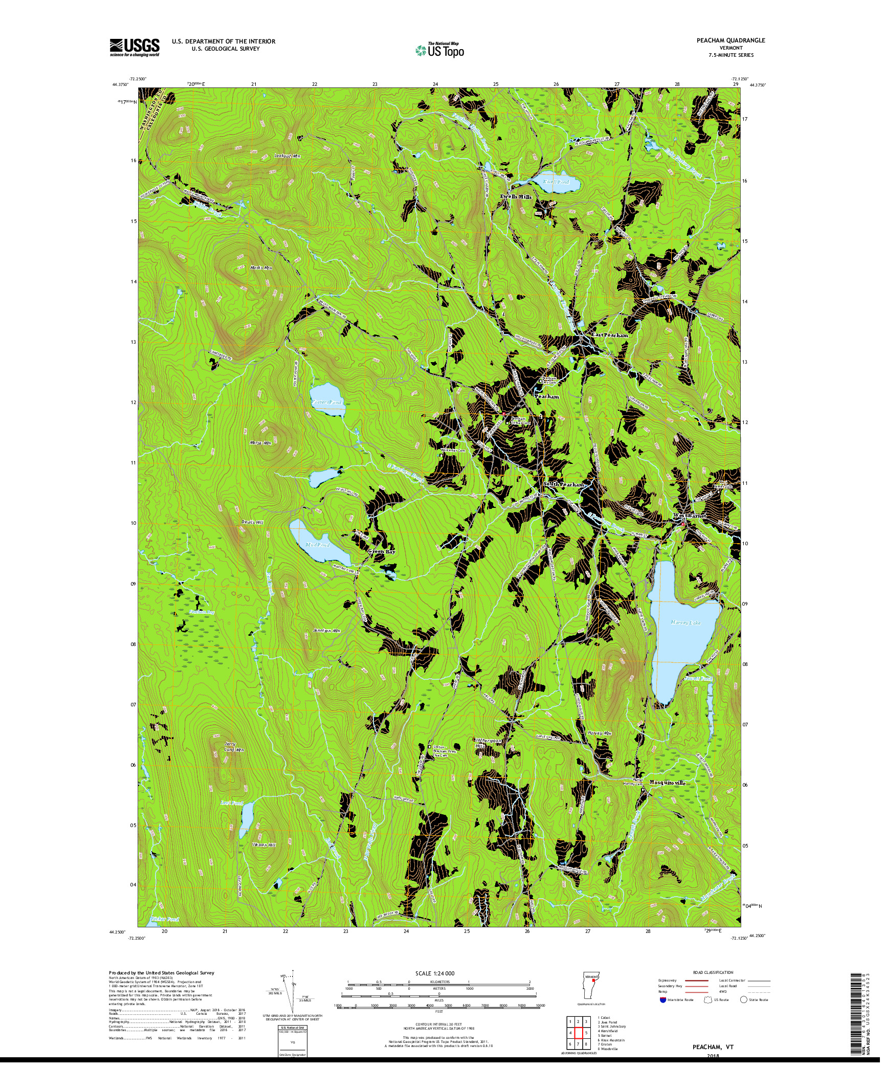 USGS US TOPO 7.5-MINUTE MAP FOR PEACHAM, VT 2018