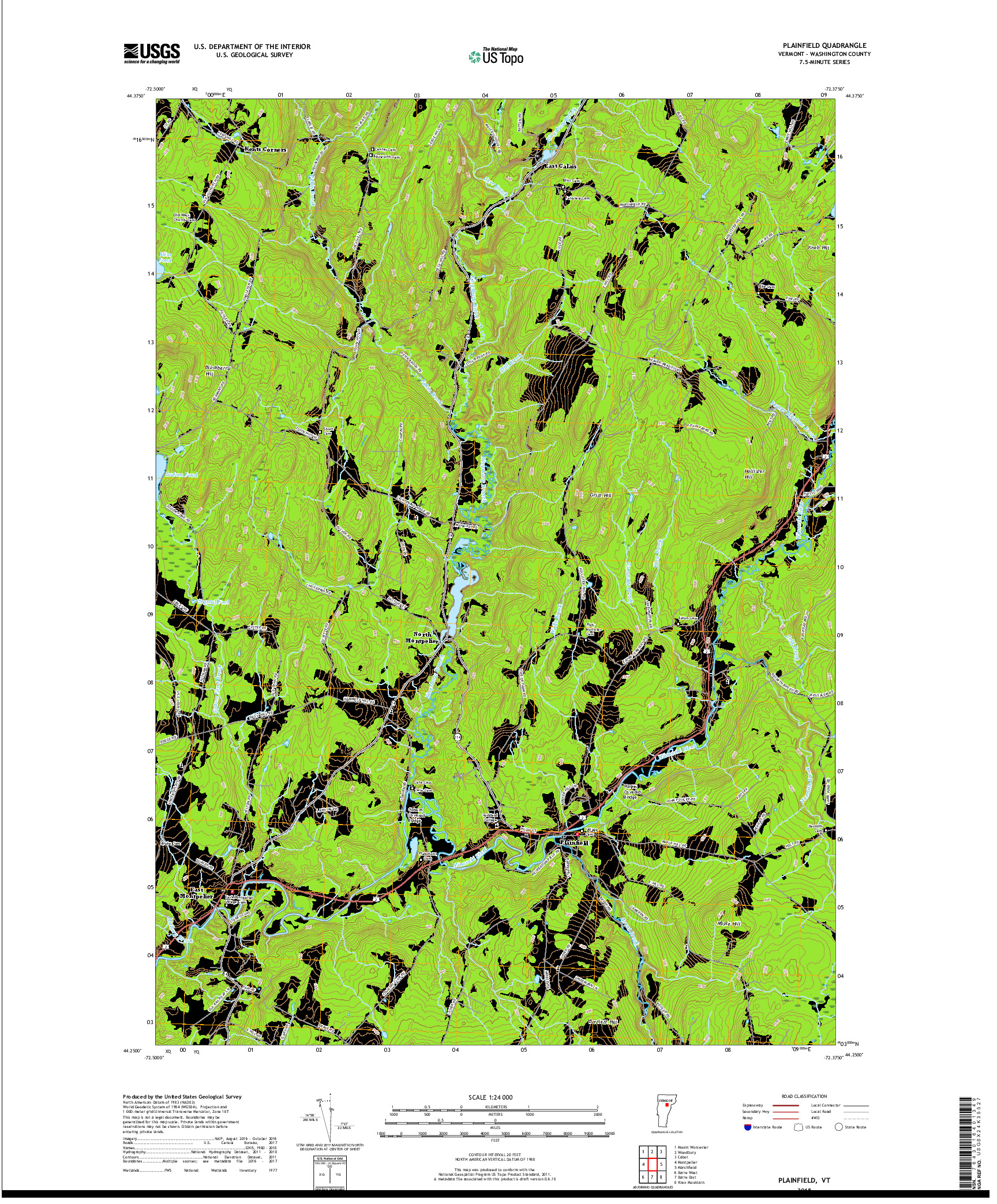 USGS US TOPO 7.5-MINUTE MAP FOR PLAINFIELD, VT 2018