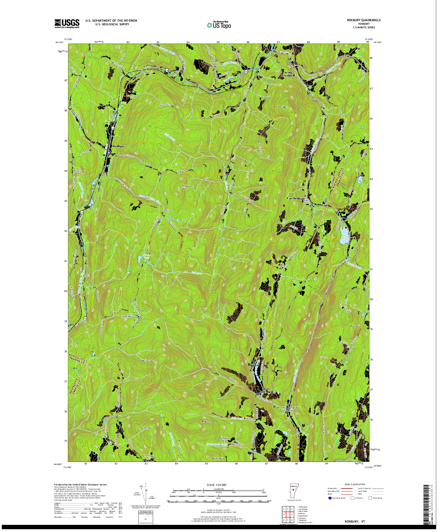 USGS US TOPO 7.5-MINUTE MAP FOR ROXBURY, VT 2018