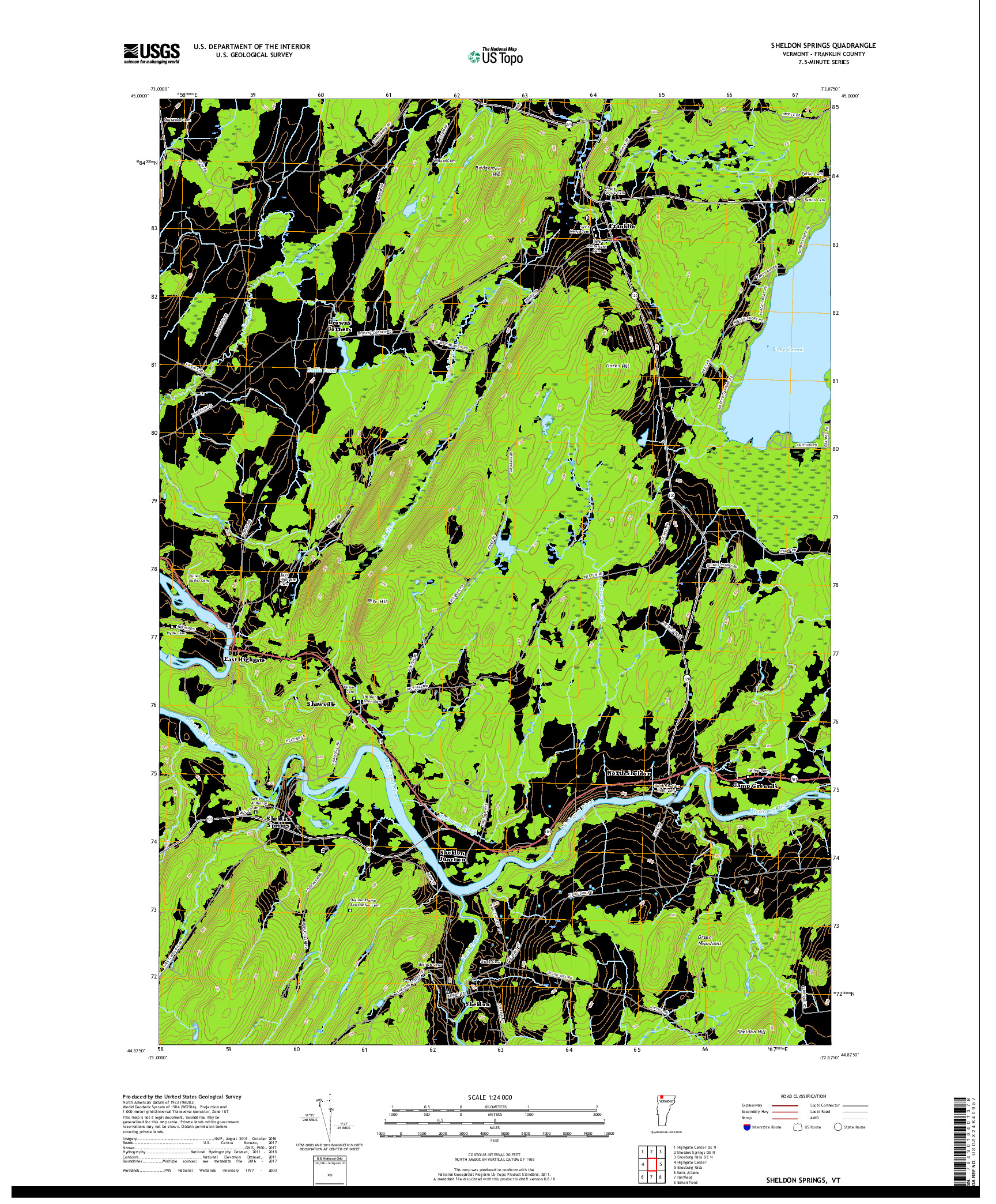 USGS US TOPO 7.5-MINUTE MAP FOR SHELDON SPRINGS, VT 2018