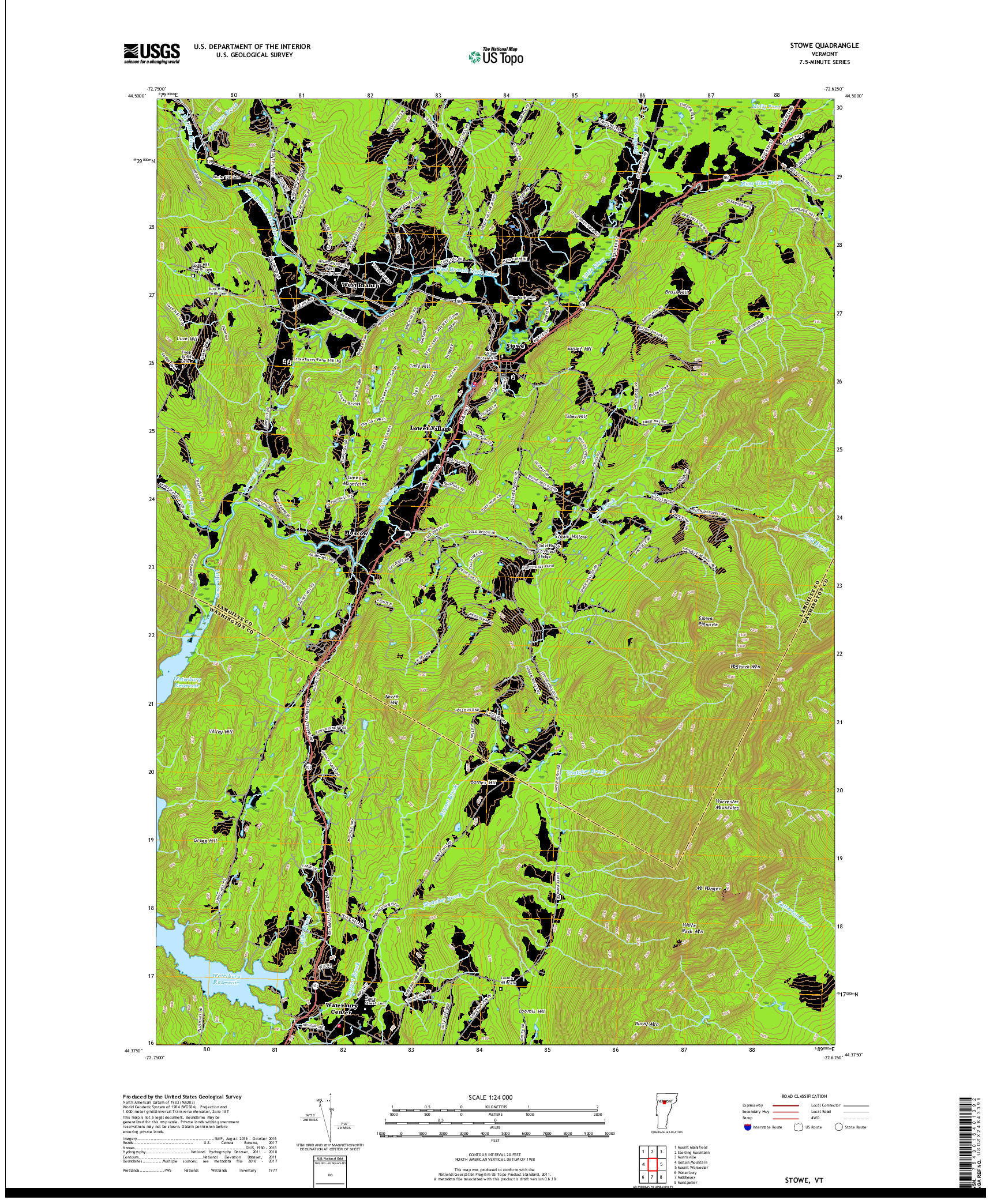 USGS US TOPO 7.5-MINUTE MAP FOR STOWE, VT 2018