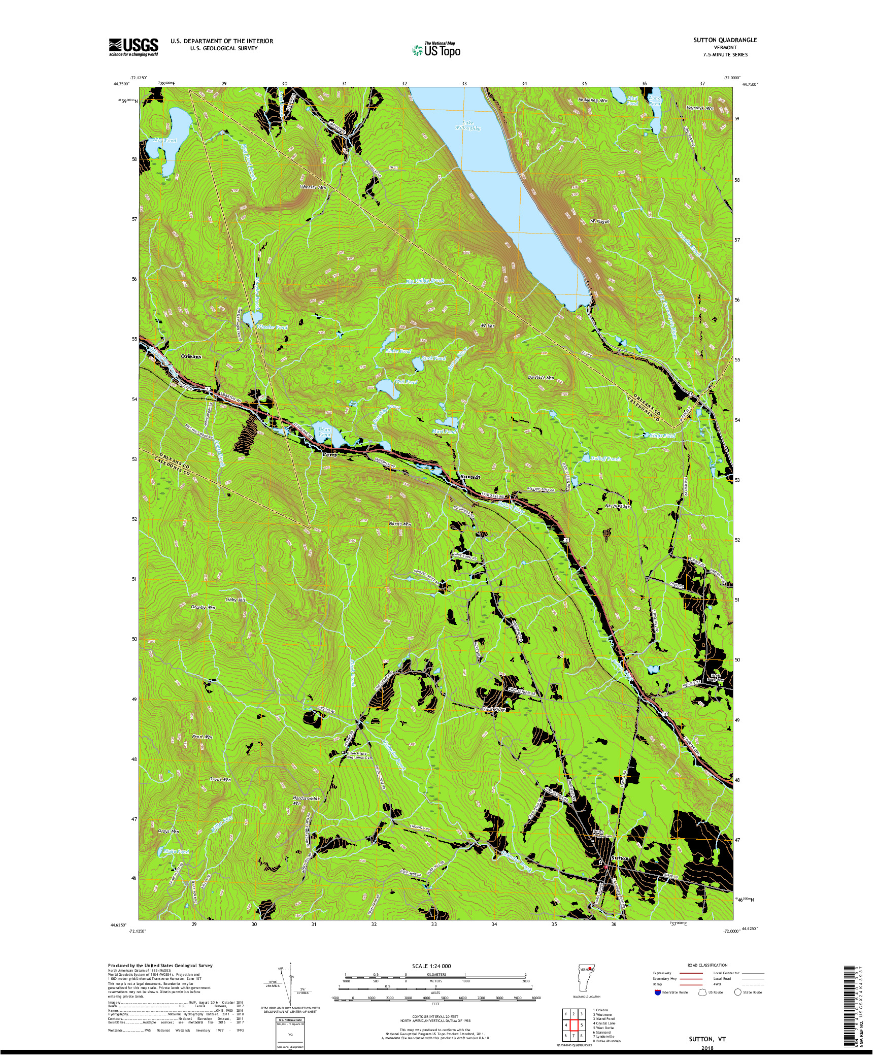 USGS US TOPO 7.5-MINUTE MAP FOR SUTTON, VT 2018