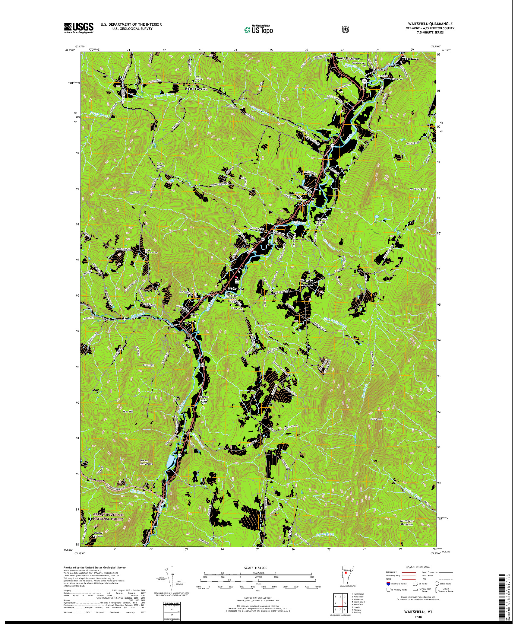 USGS US TOPO 7.5-MINUTE MAP FOR WAITSFIELD, VT 2018