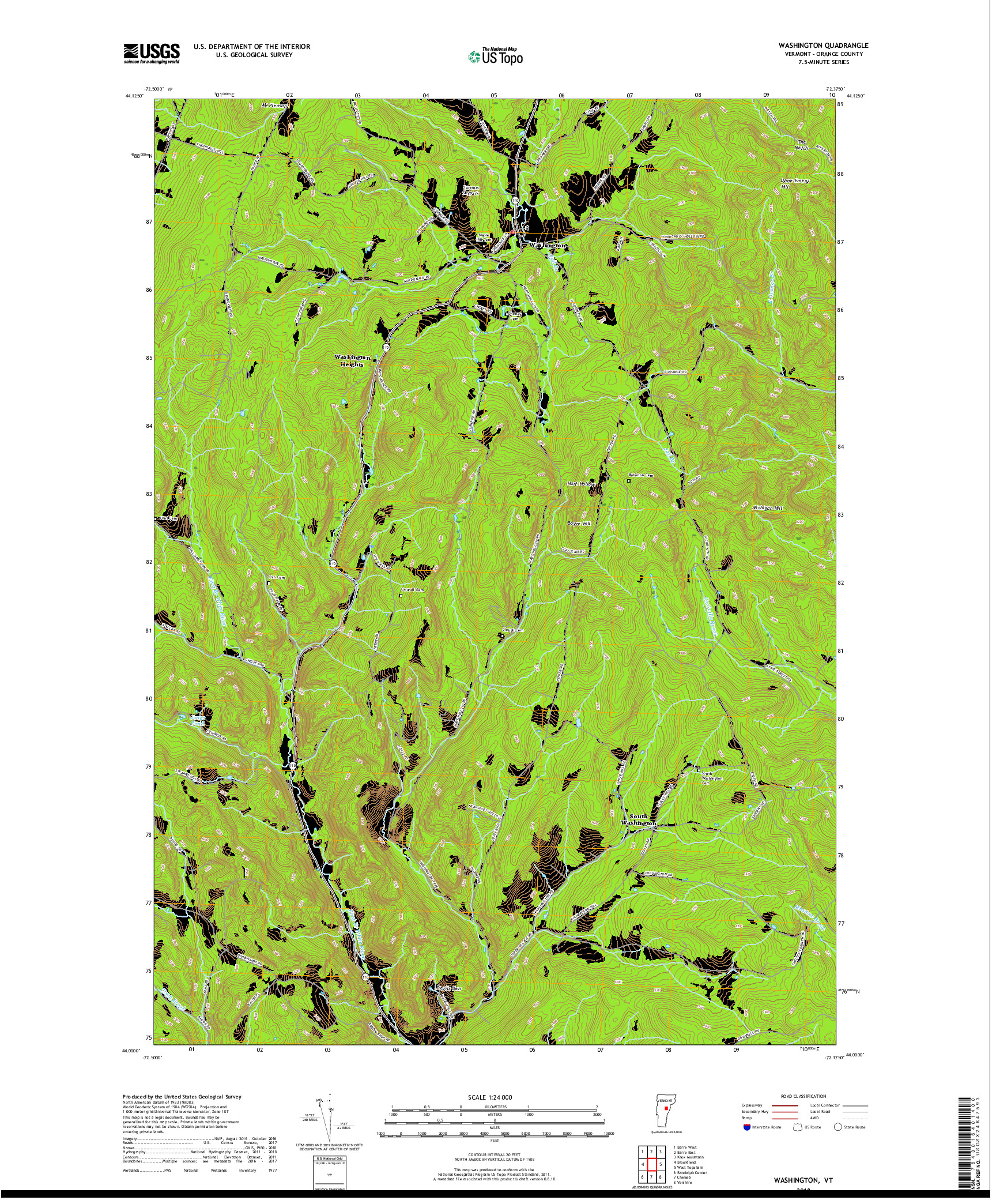 USGS US TOPO 7.5-MINUTE MAP FOR WASHINGTON, VT 2018