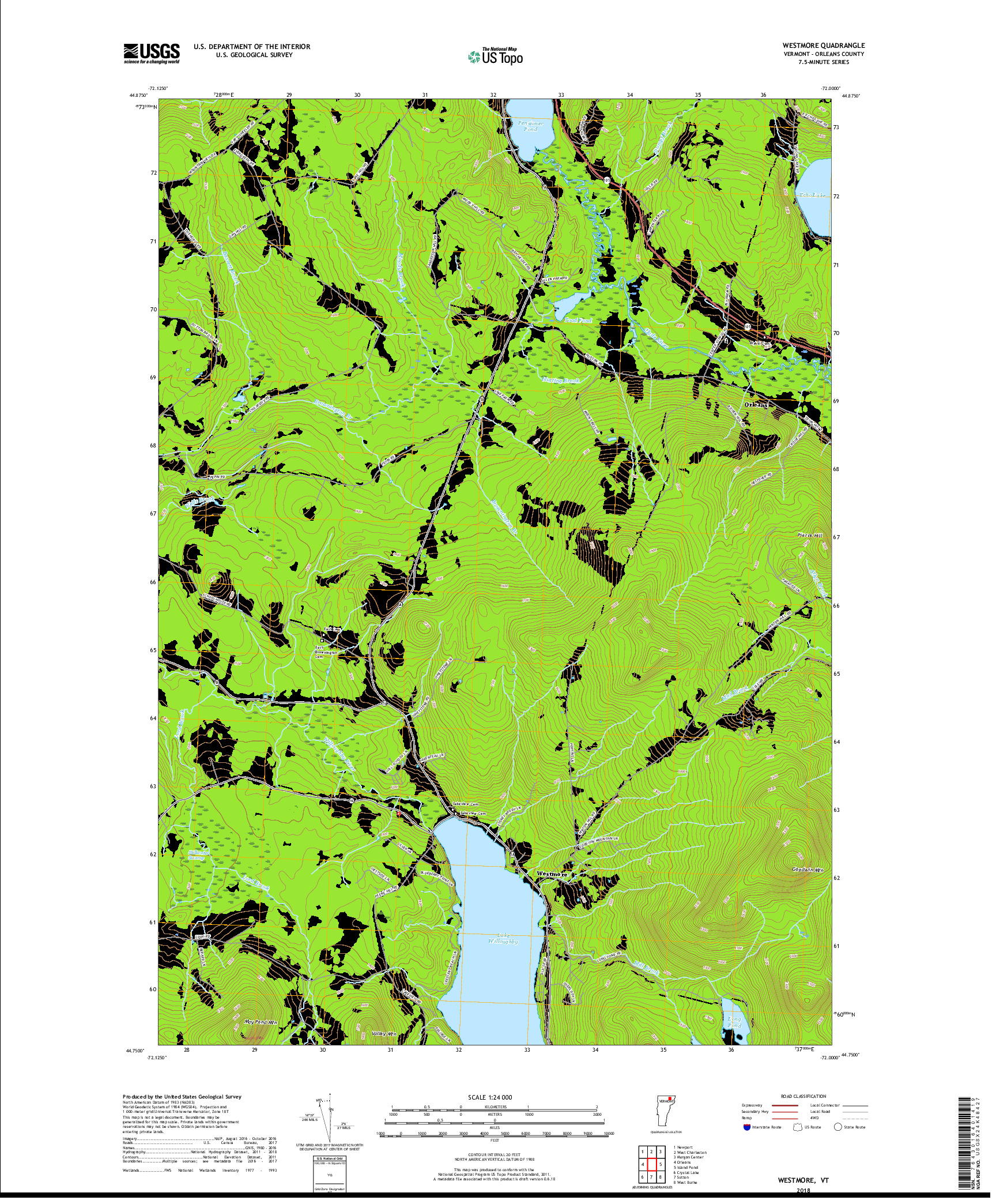 USGS US TOPO 7.5-MINUTE MAP FOR WESTMORE, VT 2018