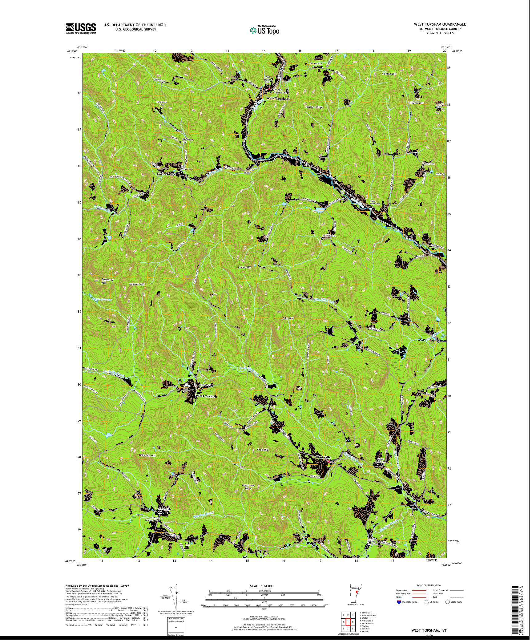 USGS US TOPO 7.5-MINUTE MAP FOR WEST TOPSHAM, VT 2018