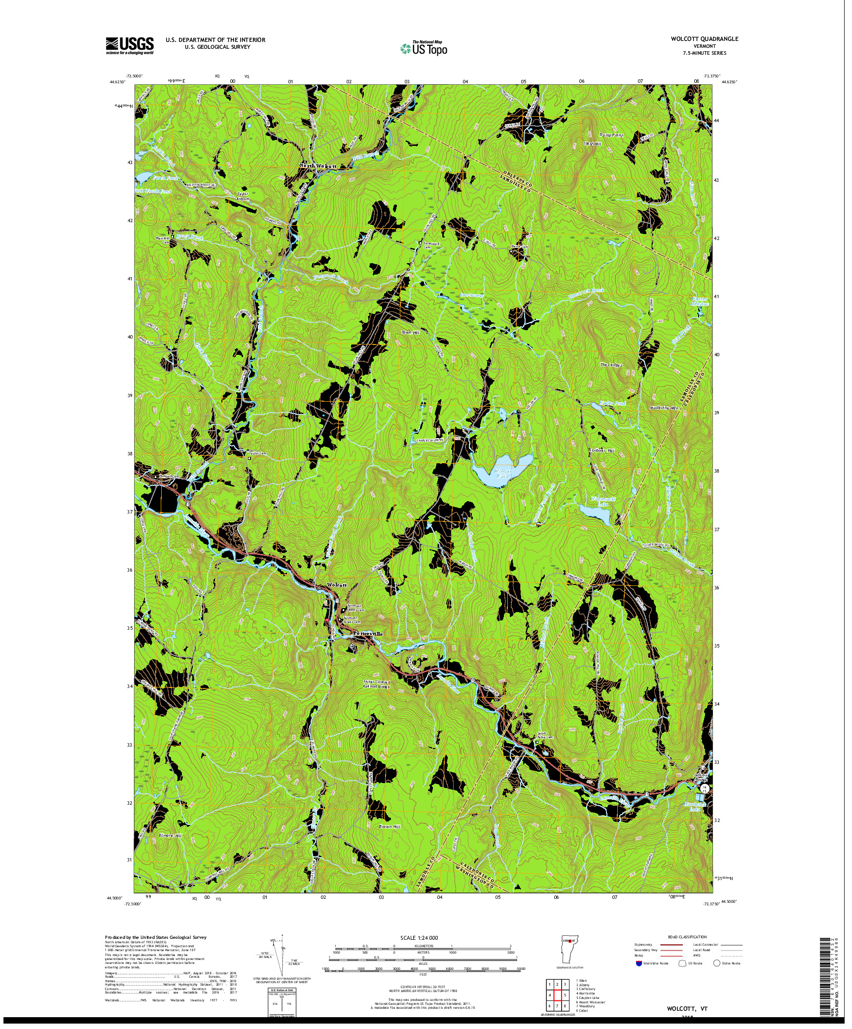 USGS US TOPO 7.5-MINUTE MAP FOR WOLCOTT, VT 2018