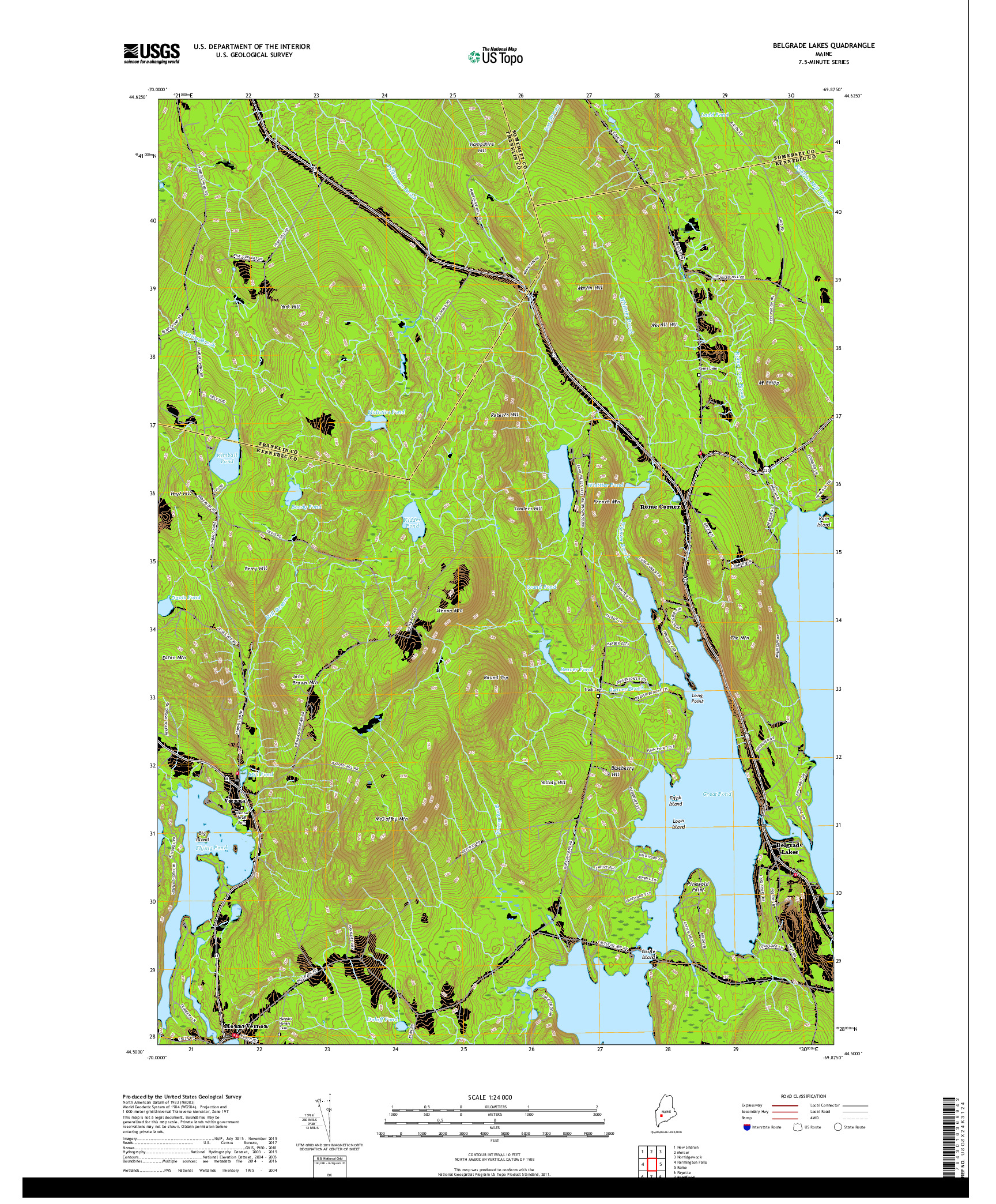 USGS US TOPO 7.5-MINUTE MAP FOR BELGRADE LAKES, ME 2018