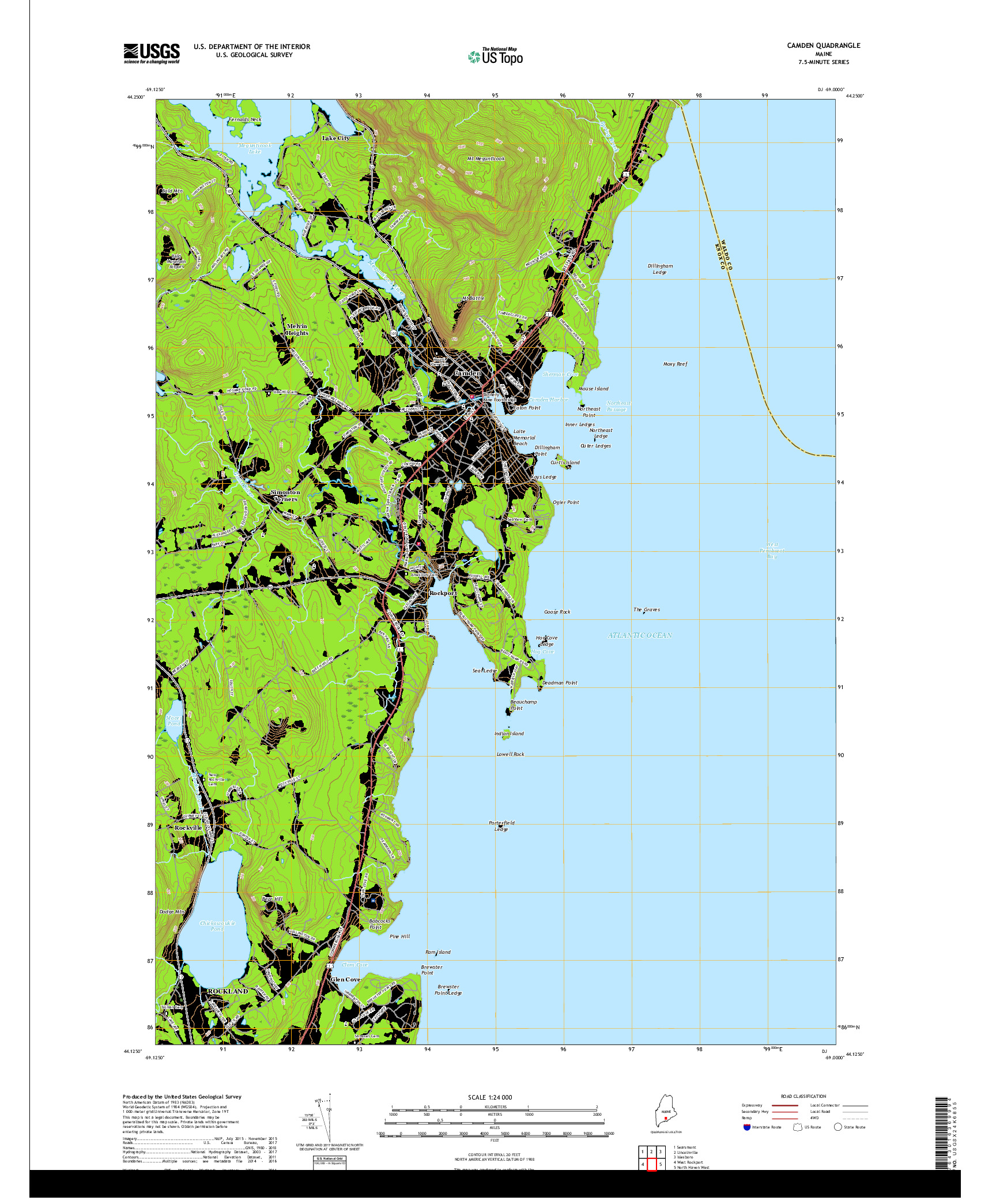 USGS US TOPO 7.5-MINUTE MAP FOR CAMDEN, ME 2018