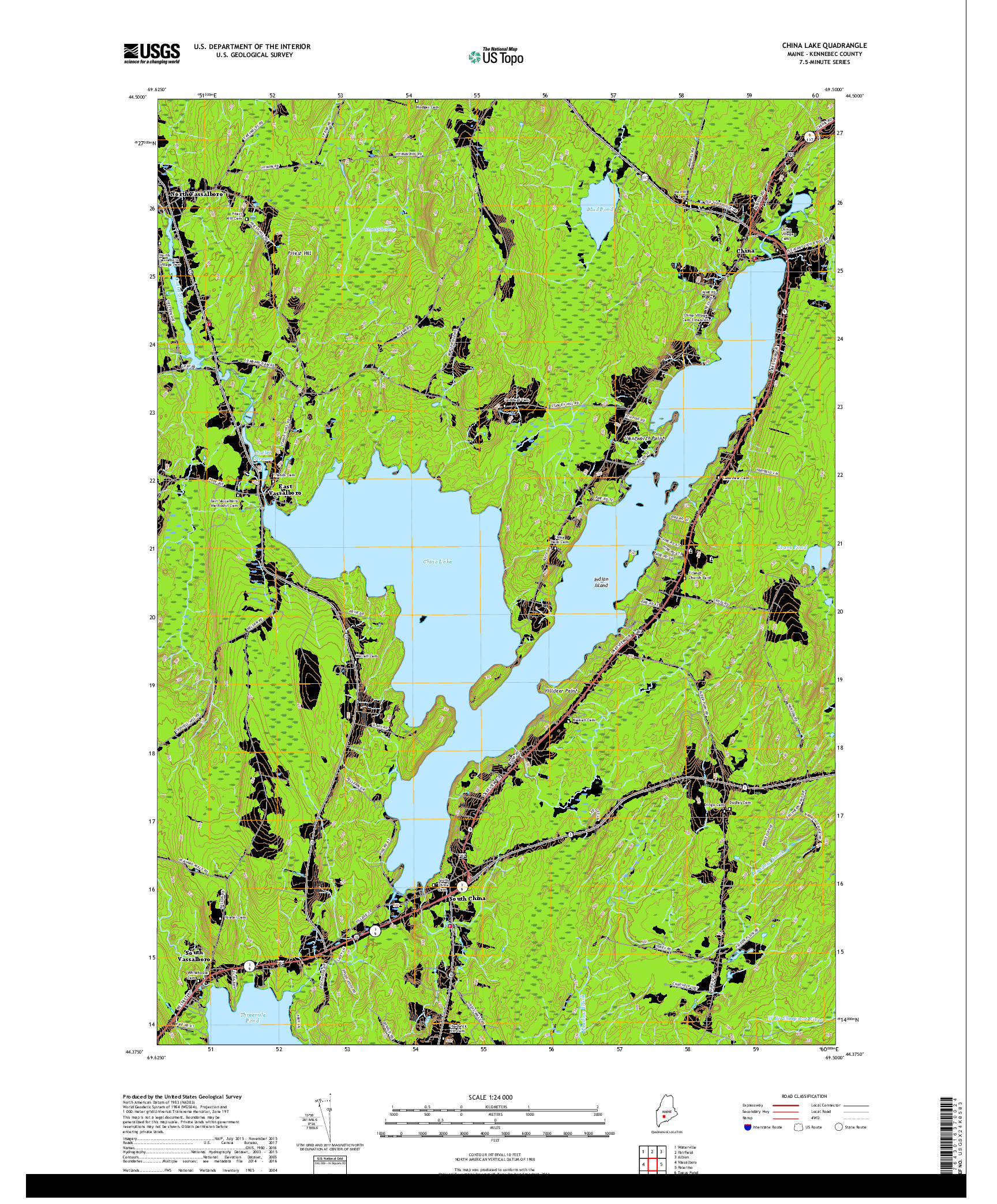 USGS US TOPO 7.5-MINUTE MAP FOR CHINA LAKE, ME 2018