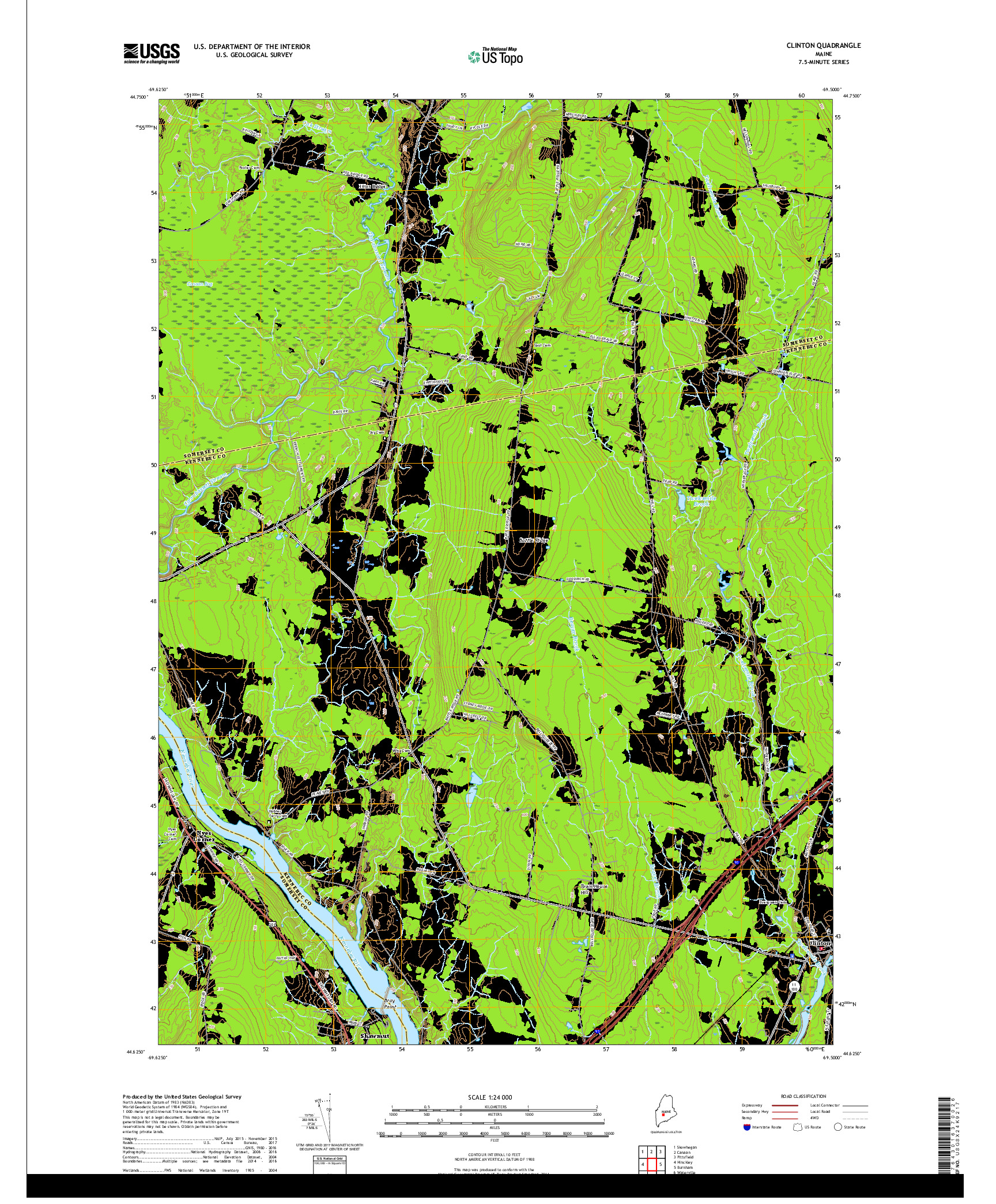 USGS US TOPO 7.5-MINUTE MAP FOR CLINTON, ME 2018