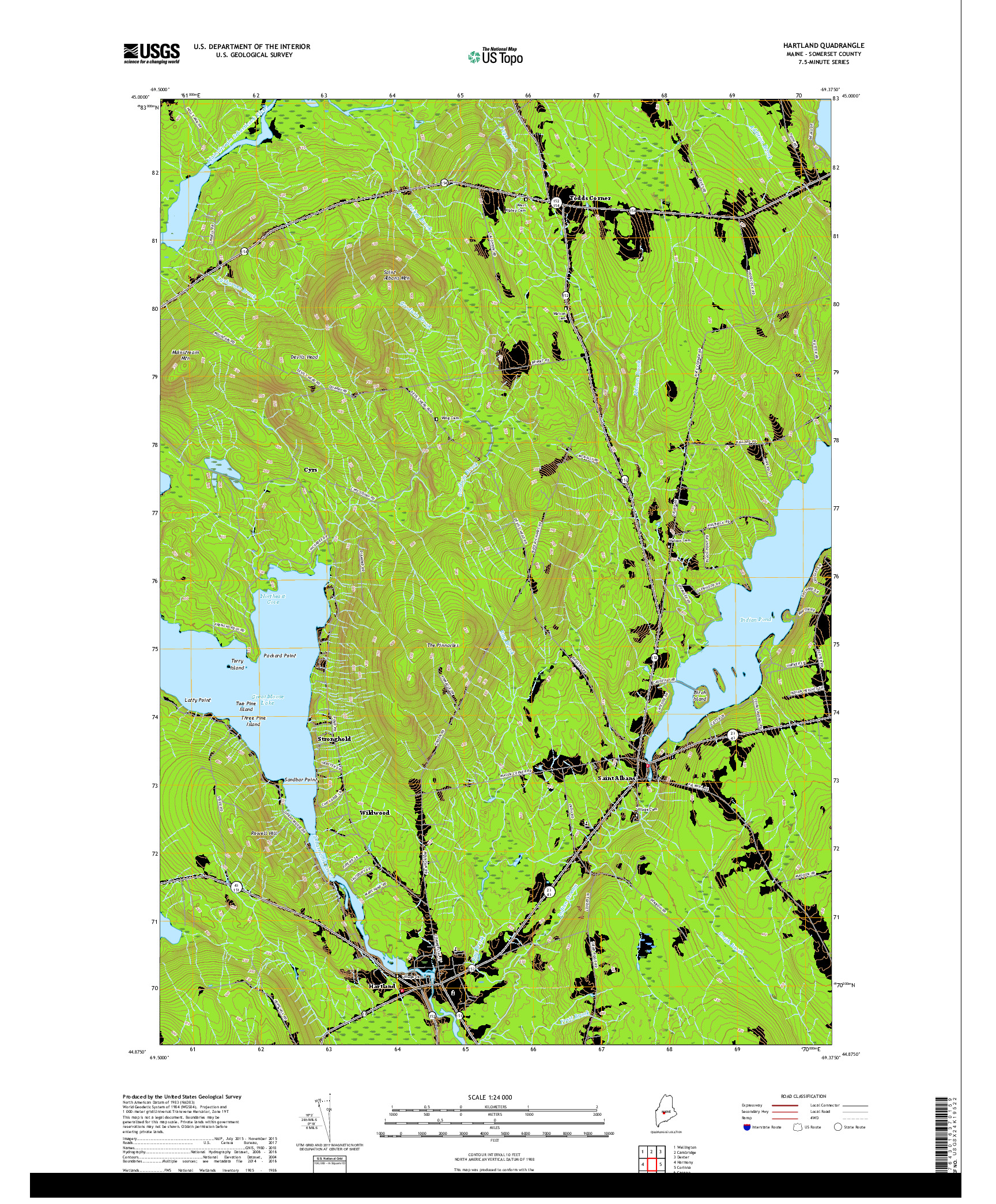 USGS US TOPO 7.5-MINUTE MAP FOR HARTLAND, ME 2018