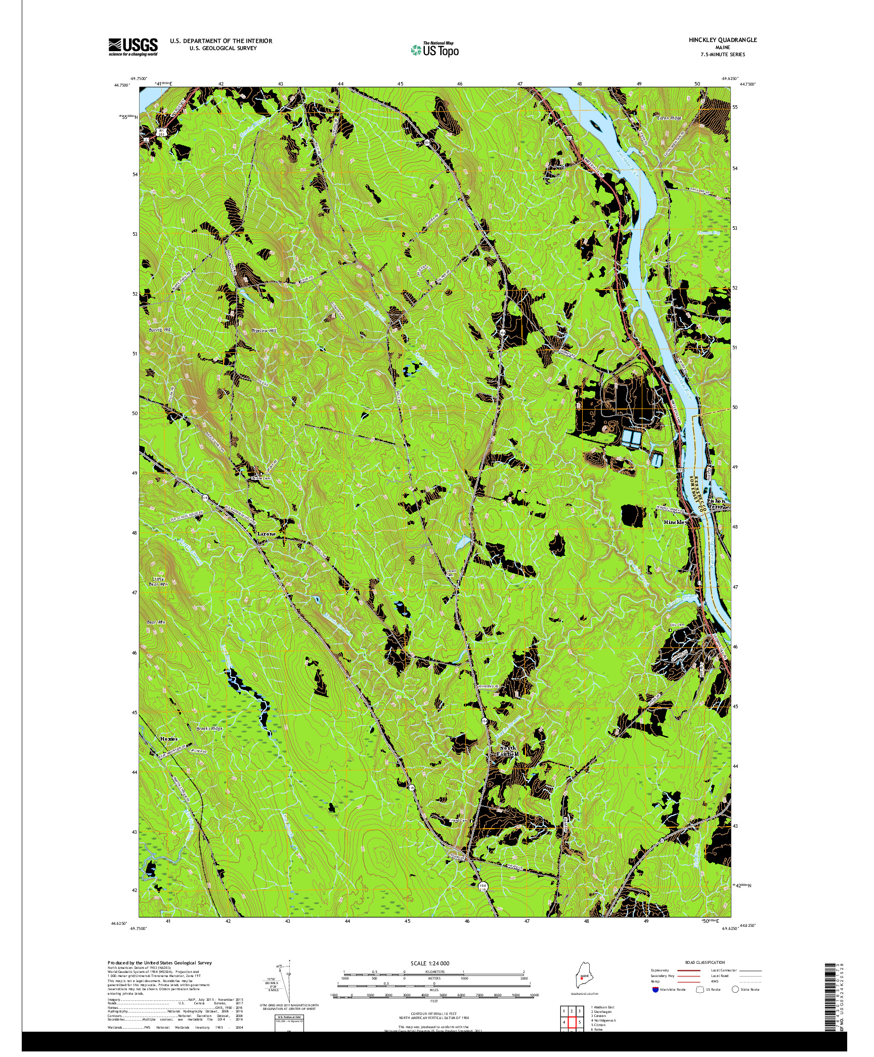 USGS US TOPO 7.5-MINUTE MAP FOR HINCKLEY, ME 2018