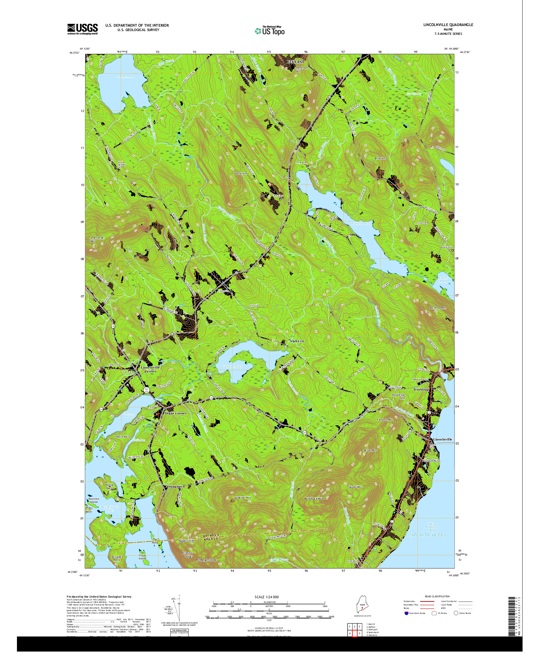 USGS US TOPO 7.5-MINUTE MAP FOR LINCOLNVILLE, ME 2018